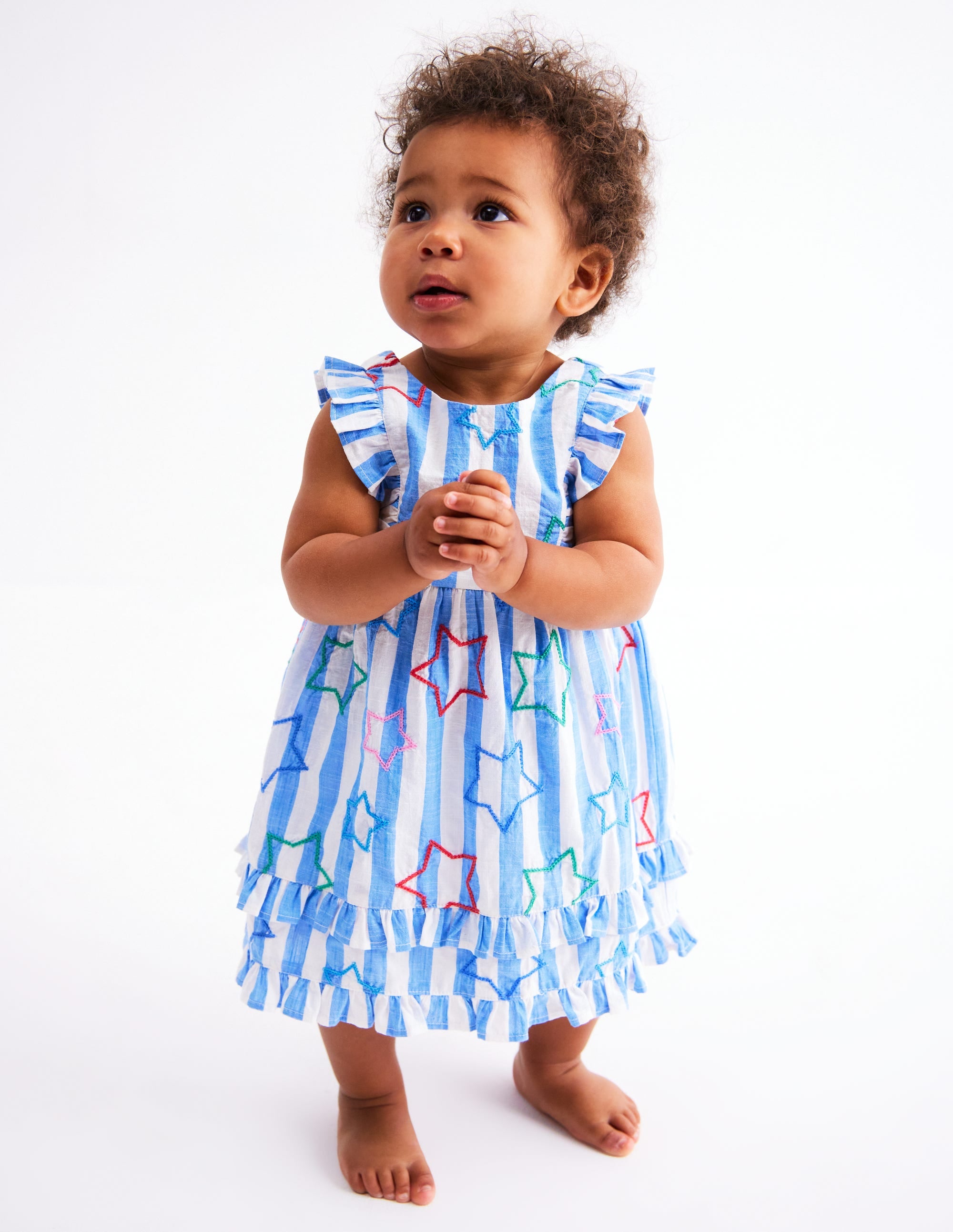 Frilly Pinny Dress-Peacock Plume Blue Star - Image 2