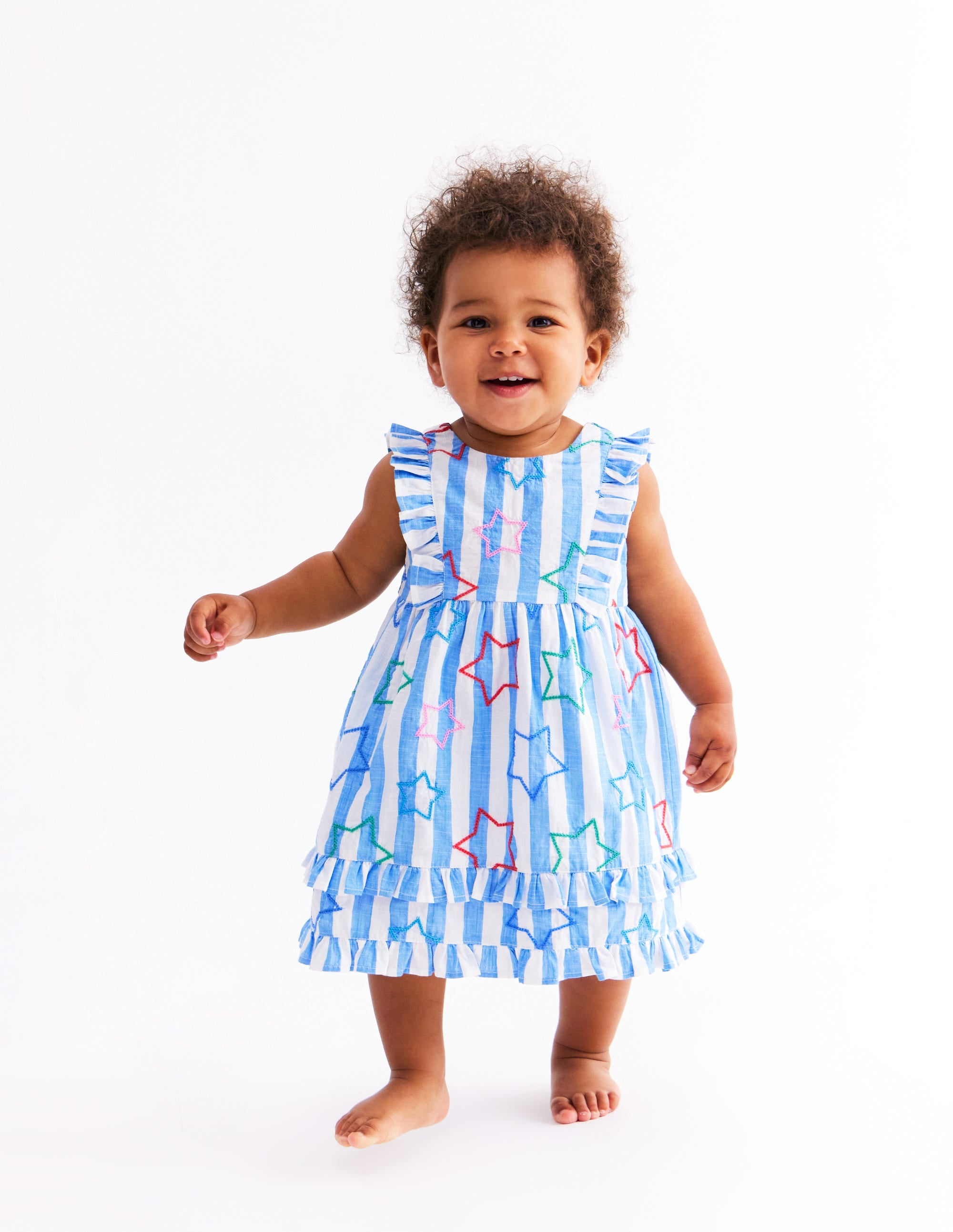 Frilly Pinny Dress-Peacock Plume Blue Star - Image 4