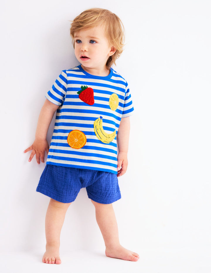 Logo Interest T-Shirt-Blue Stripe Fruit