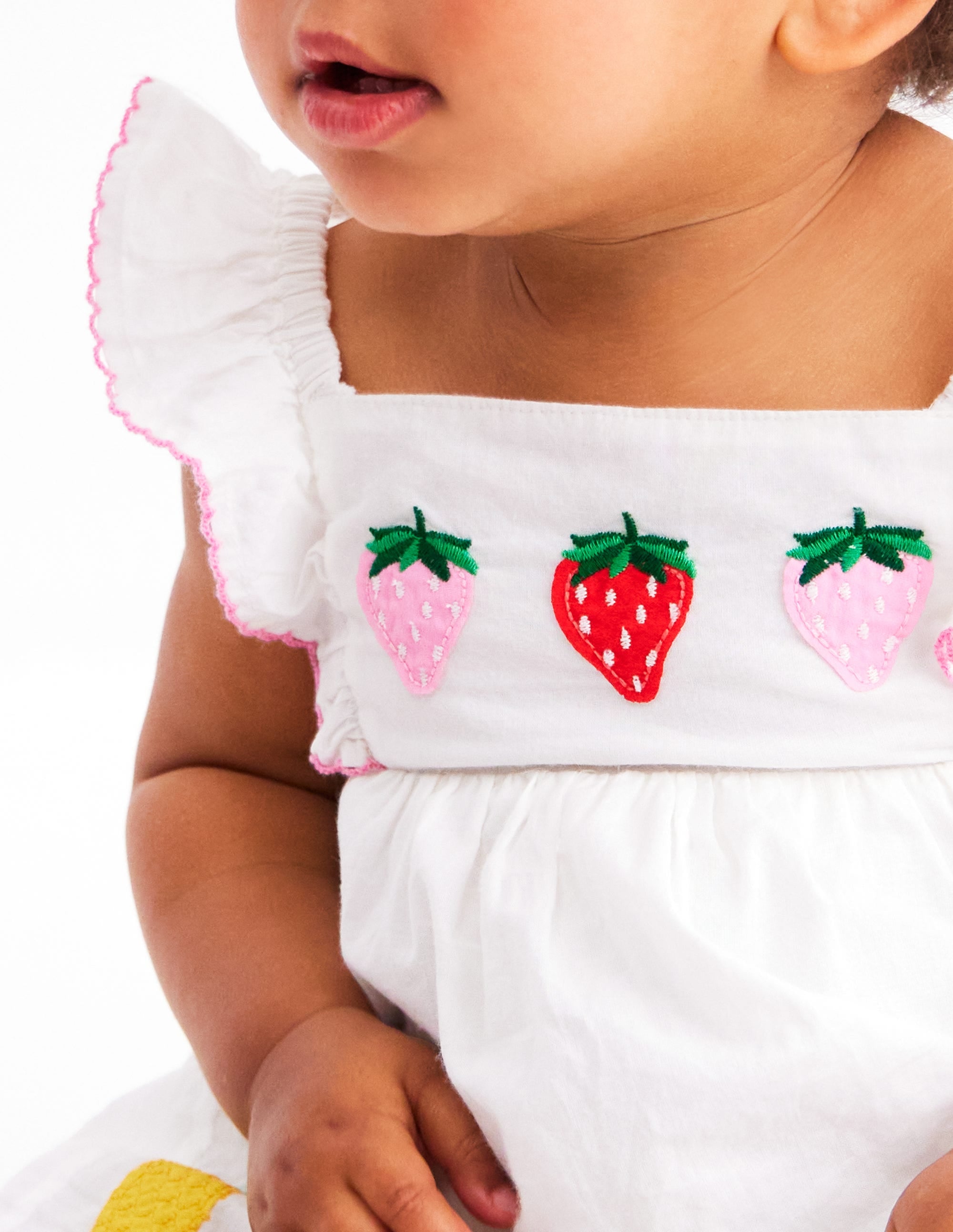 Appliqué Ruffle Dress-Soft Ivory Fruit - Image 1
