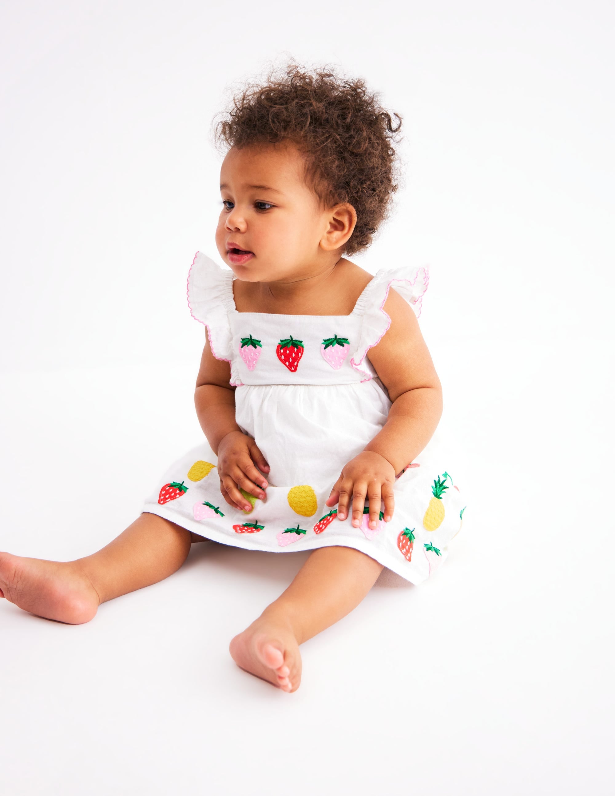 Appliqué Ruffle Dress-Soft Ivory Fruit - Image 3