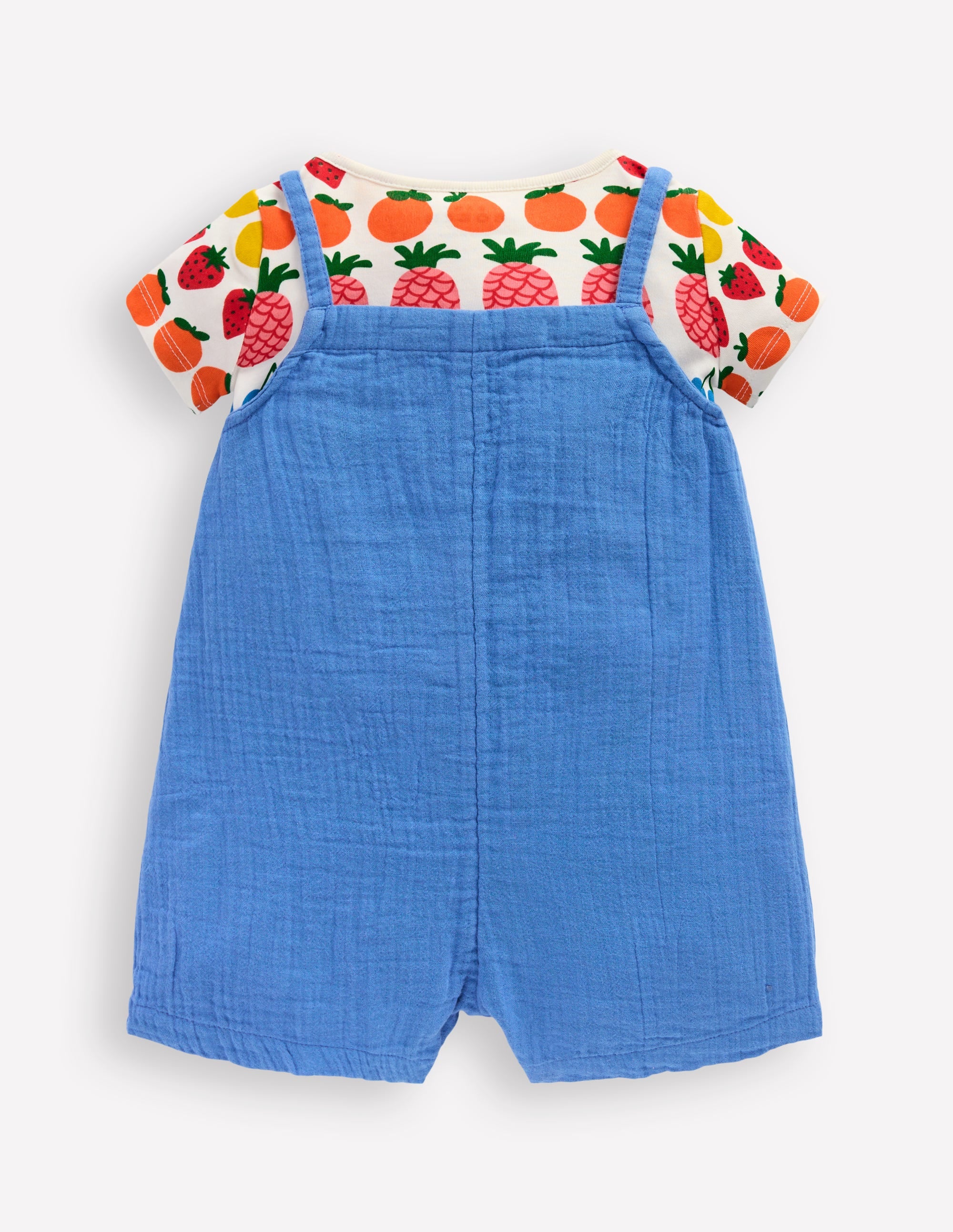 Double Cloth Dungaree Set-Peacock Plume Blue Fruit - Image 5