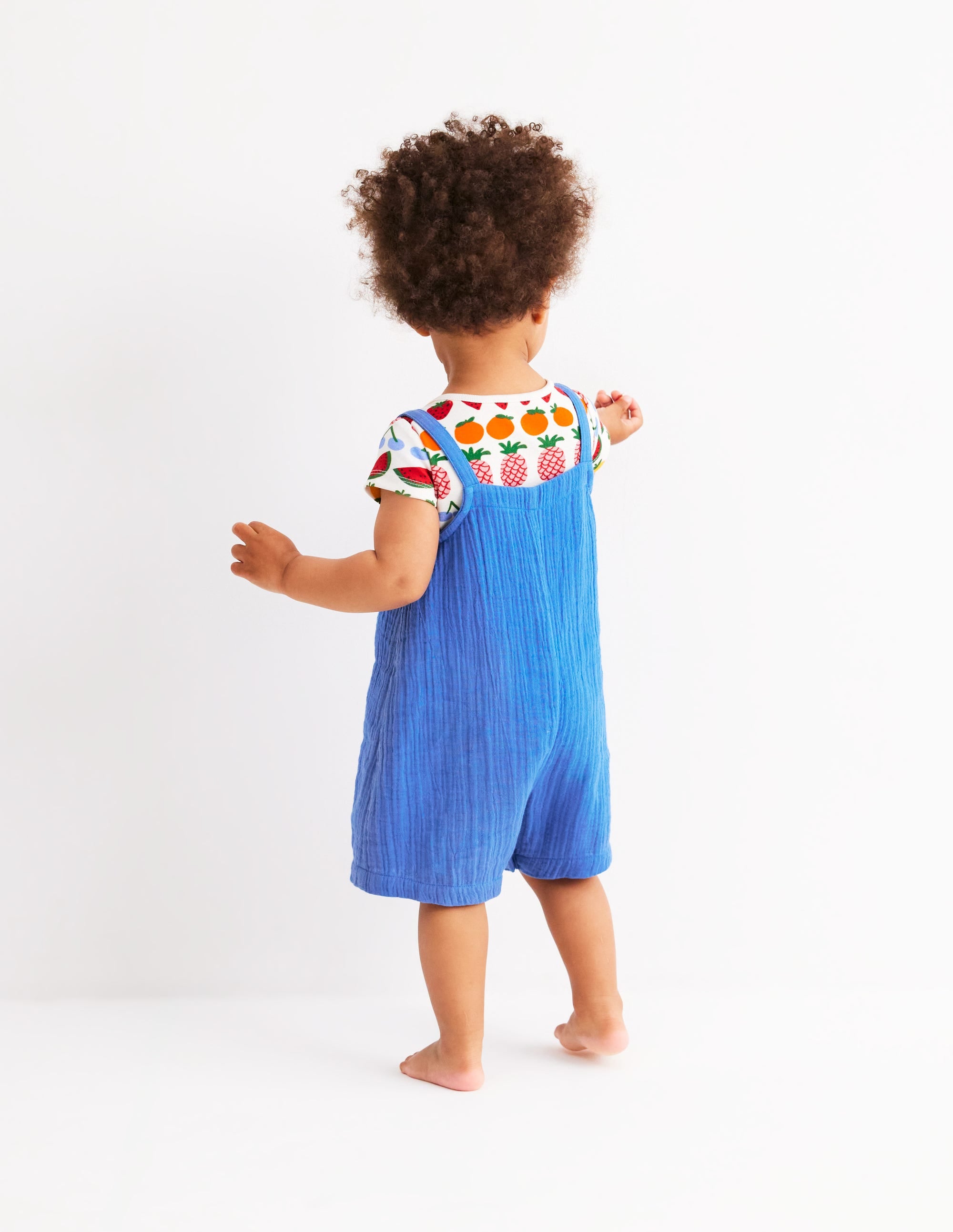 Double Cloth Dungaree Set-Peacock Plume Blue Fruit - Image 3