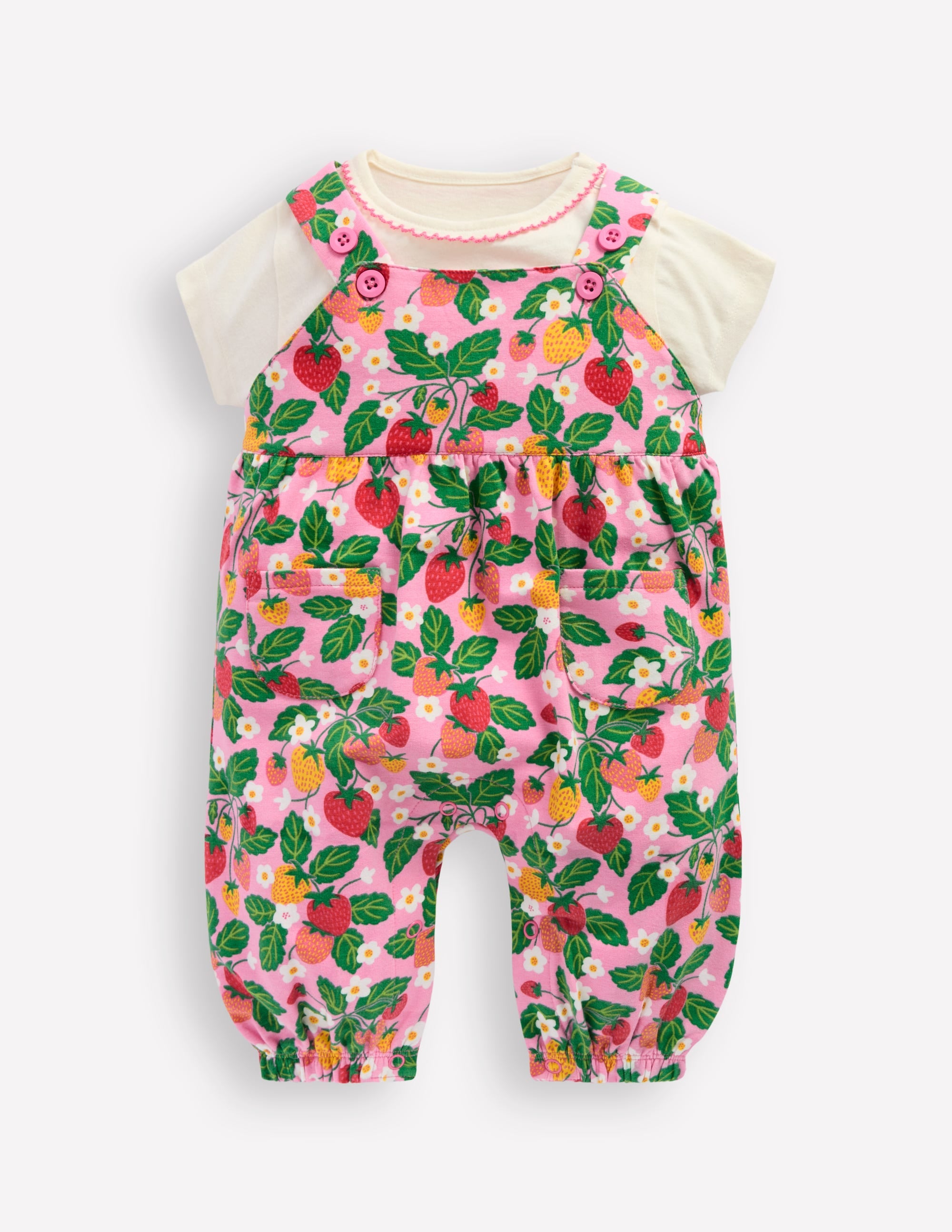 Short Sleeve Dungaree Set-Strawberry Patch - Image 1