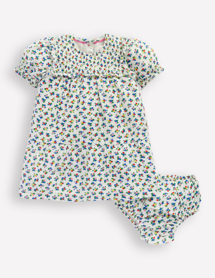 Double Cloth Dress-Soft Ivory Ditsy