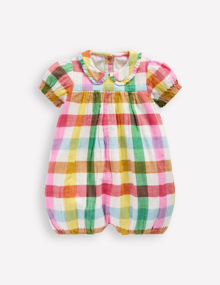 Double Cloth Romper-Multi Check