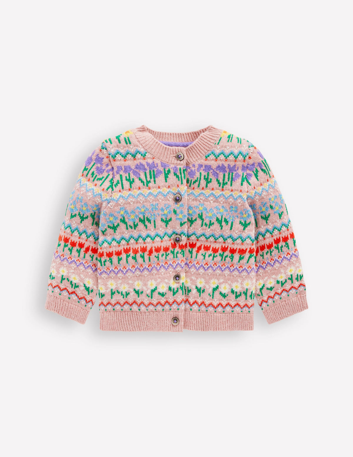 Edie Fair Isle Cardigan-Bubblegum Pink Flowers - Image 1
