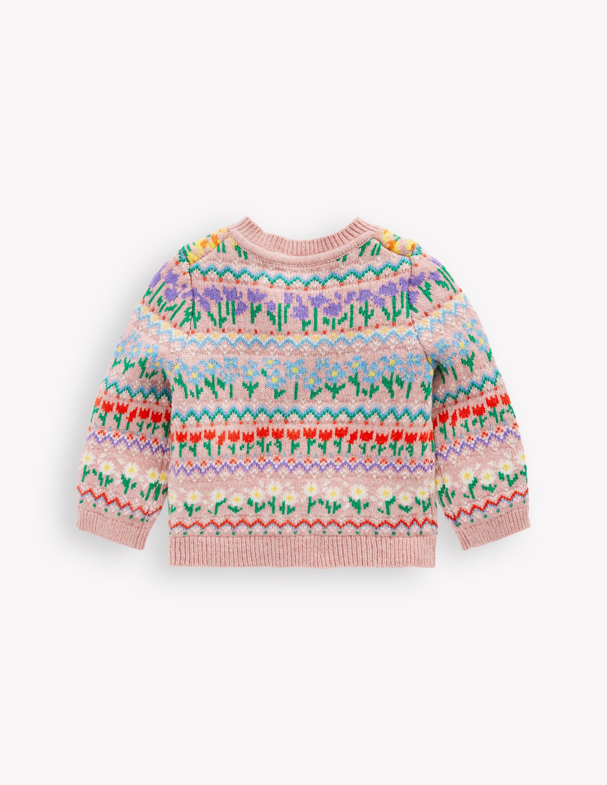 Edie Fair Isle Cardigan-Bubblegum Pink Flowers - Image 2