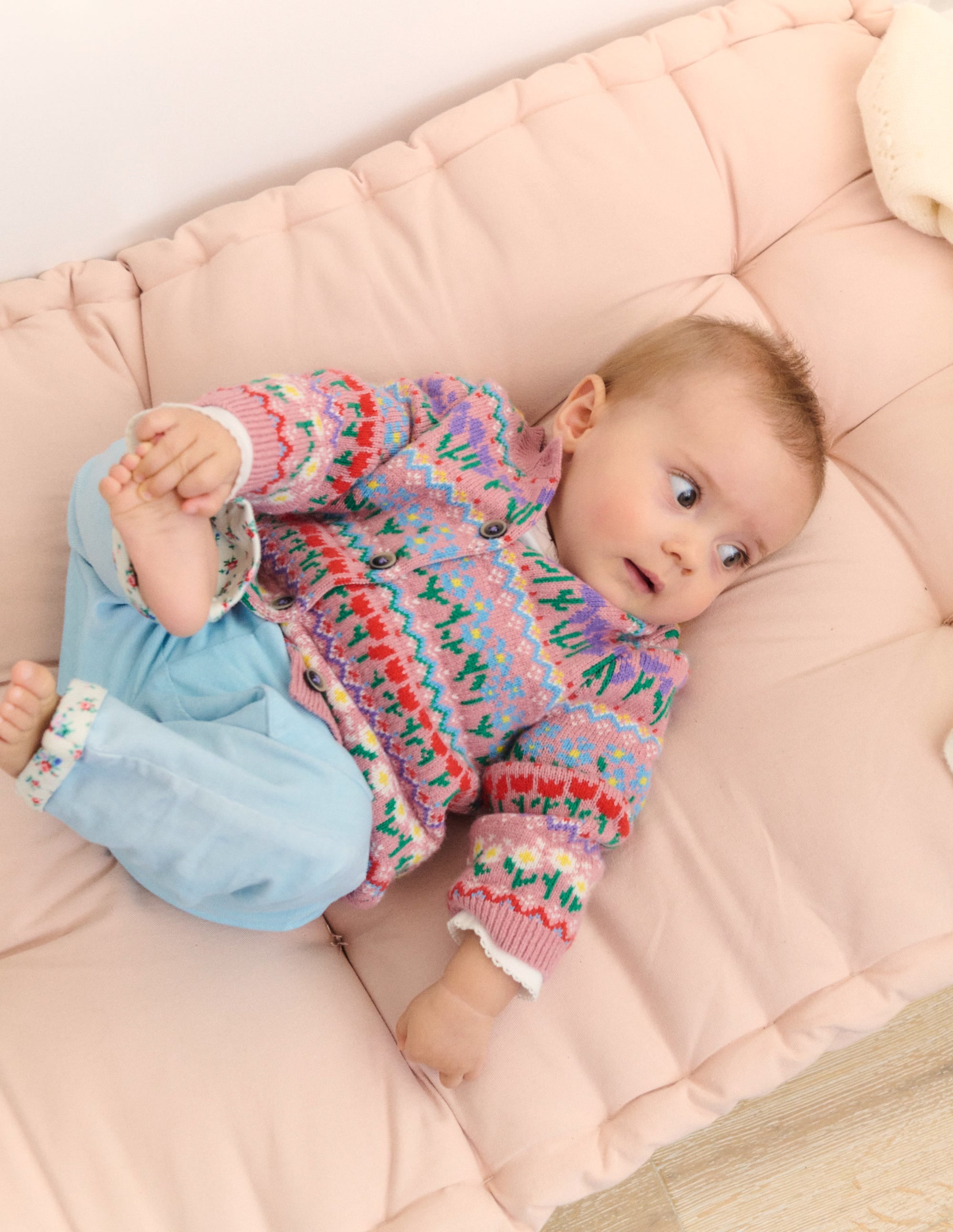 Edie Fair Isle Cardigan-Bubblegum Pink Flowers - Image 5