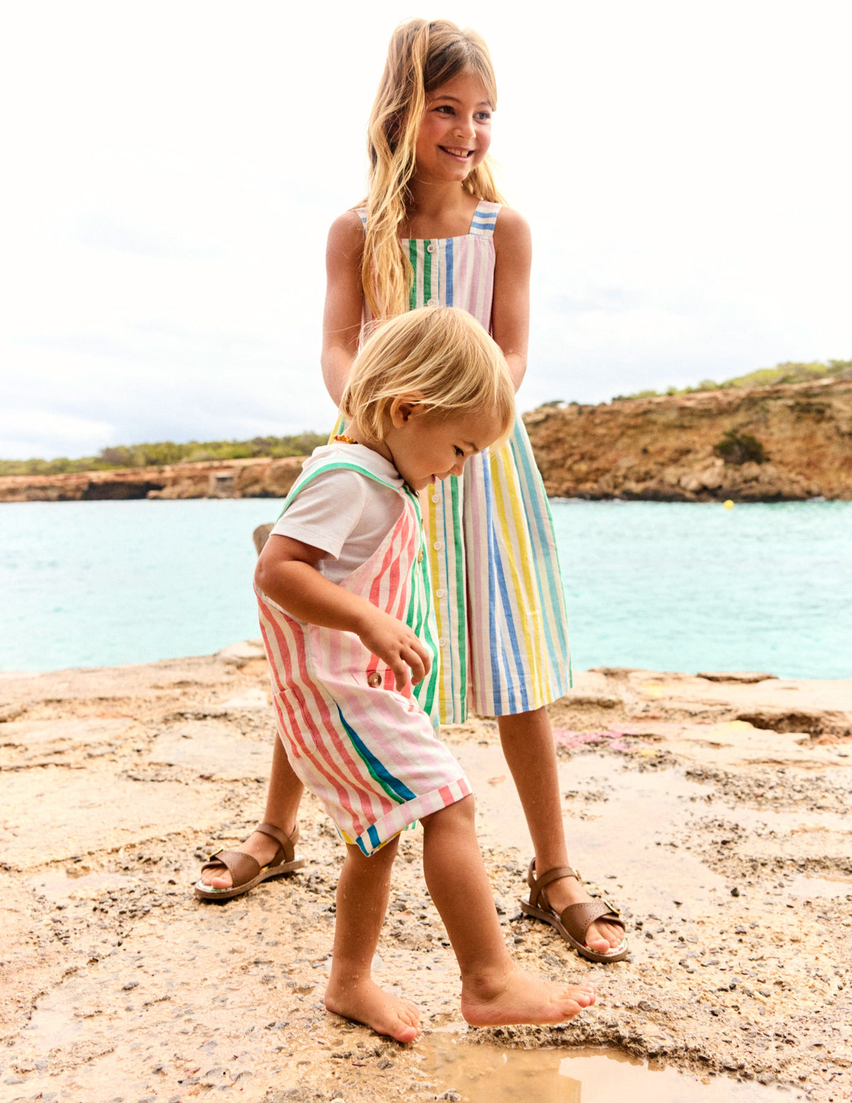 Button Dungaree Set-Multi Stripe - Image 4