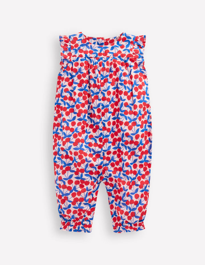 Ruffle Sleeve Romper-Chalk Pink Cherries