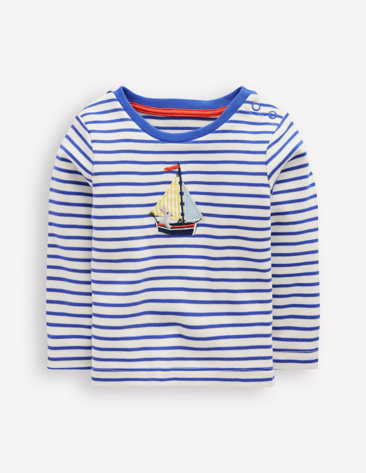 Long Sleeve Appliqué T-shirt-Ivory and Blue Heron Stripe - Image 1