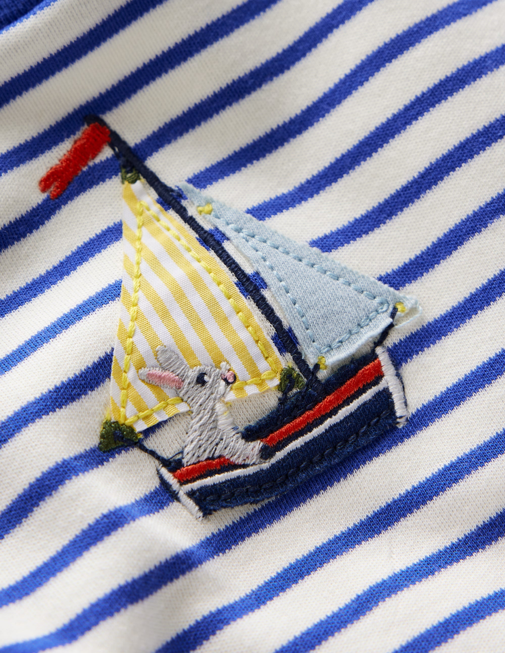 Long Sleeve Appliqué T-shirt-Ivory and Blue Heron Stripe - Image 3