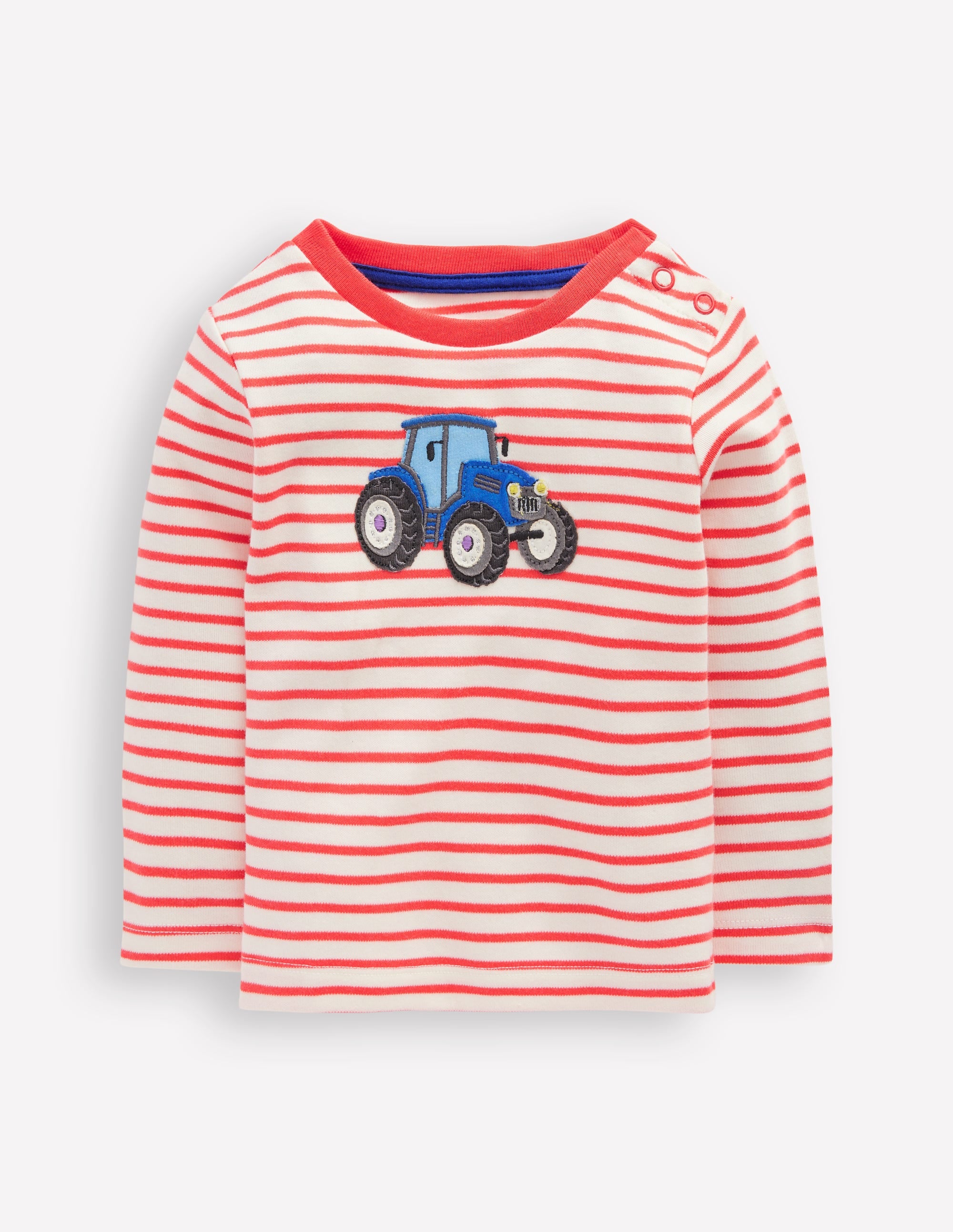 Long Sleeve Appliqué T-shirt-Soft Ivory and Jam Red Stripe - Image 1