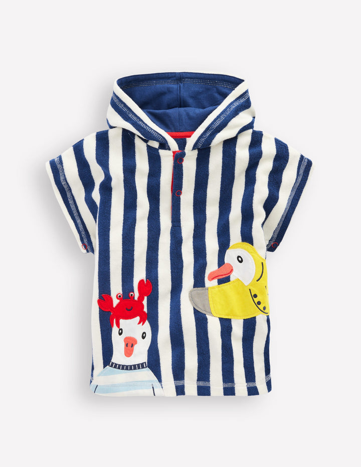 Novelty Towelling Throw-on-Sapphire Blue Seagulls