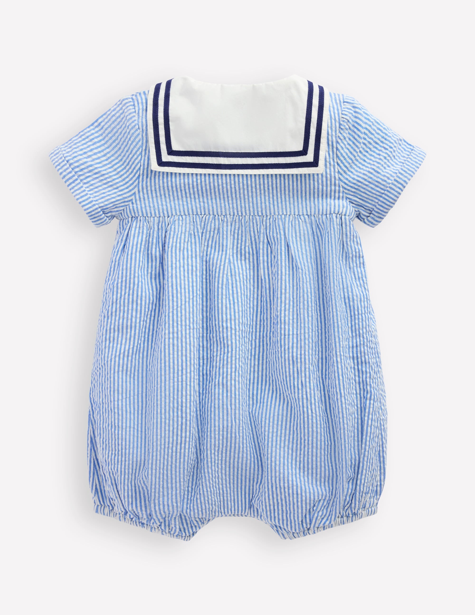 Boys Heritage Nautical Romper-Vintage Blue Ticking Stripe - Image 2