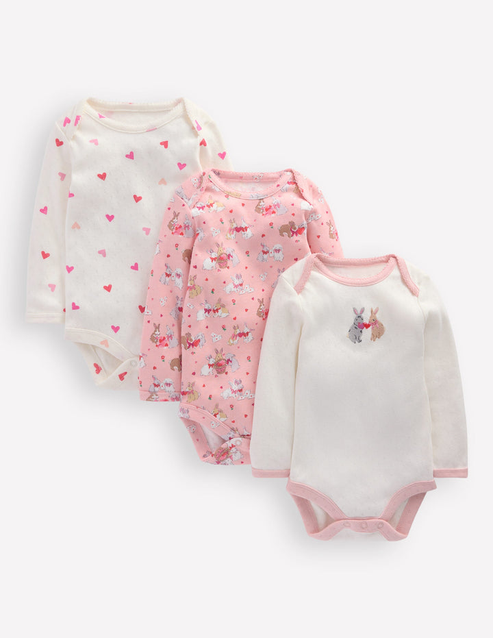 3-pack Pointelle Bodies-Pink Love Bunnies
