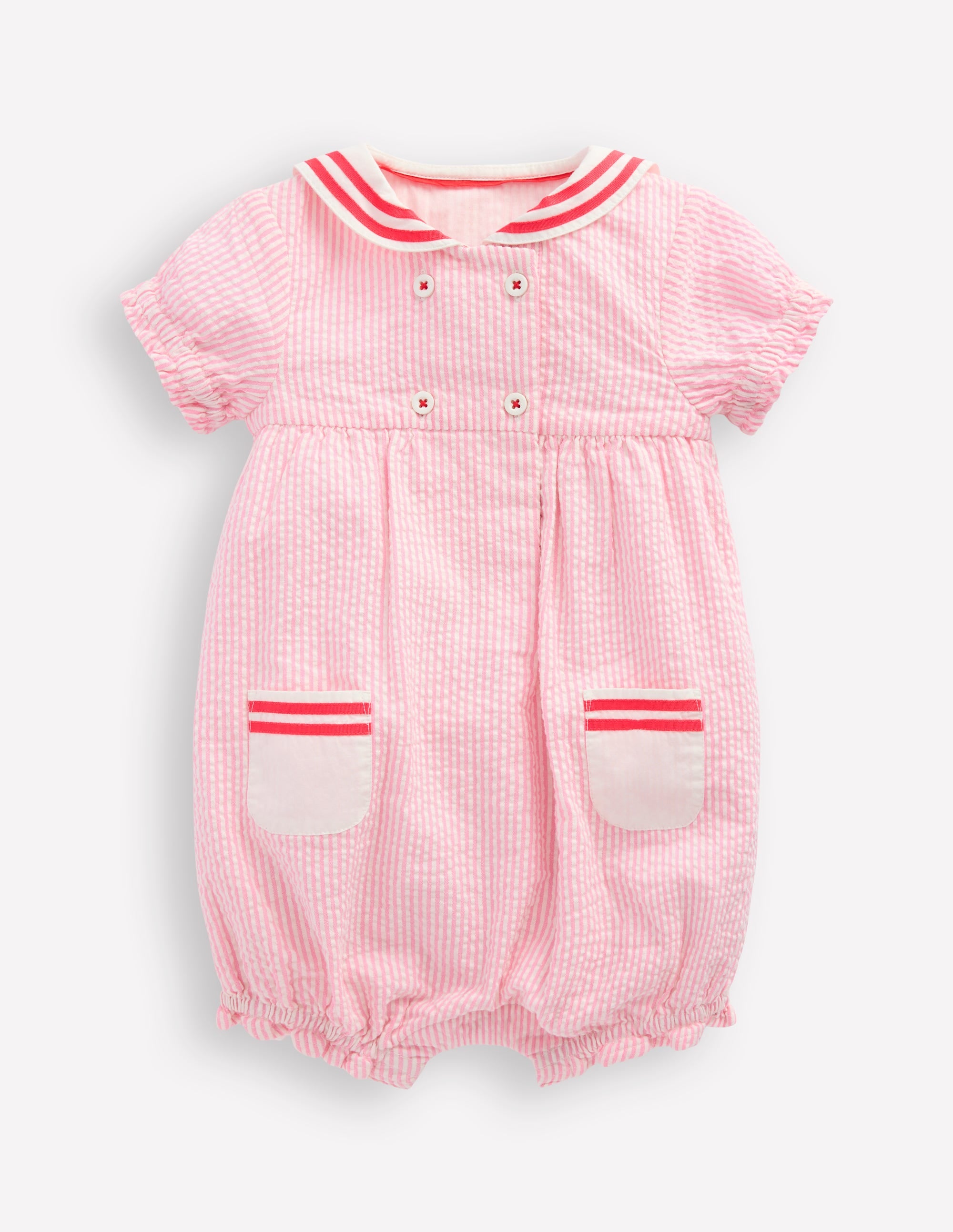 Heritage Nautical Romper-Pink Ticking Stripe - Image 1