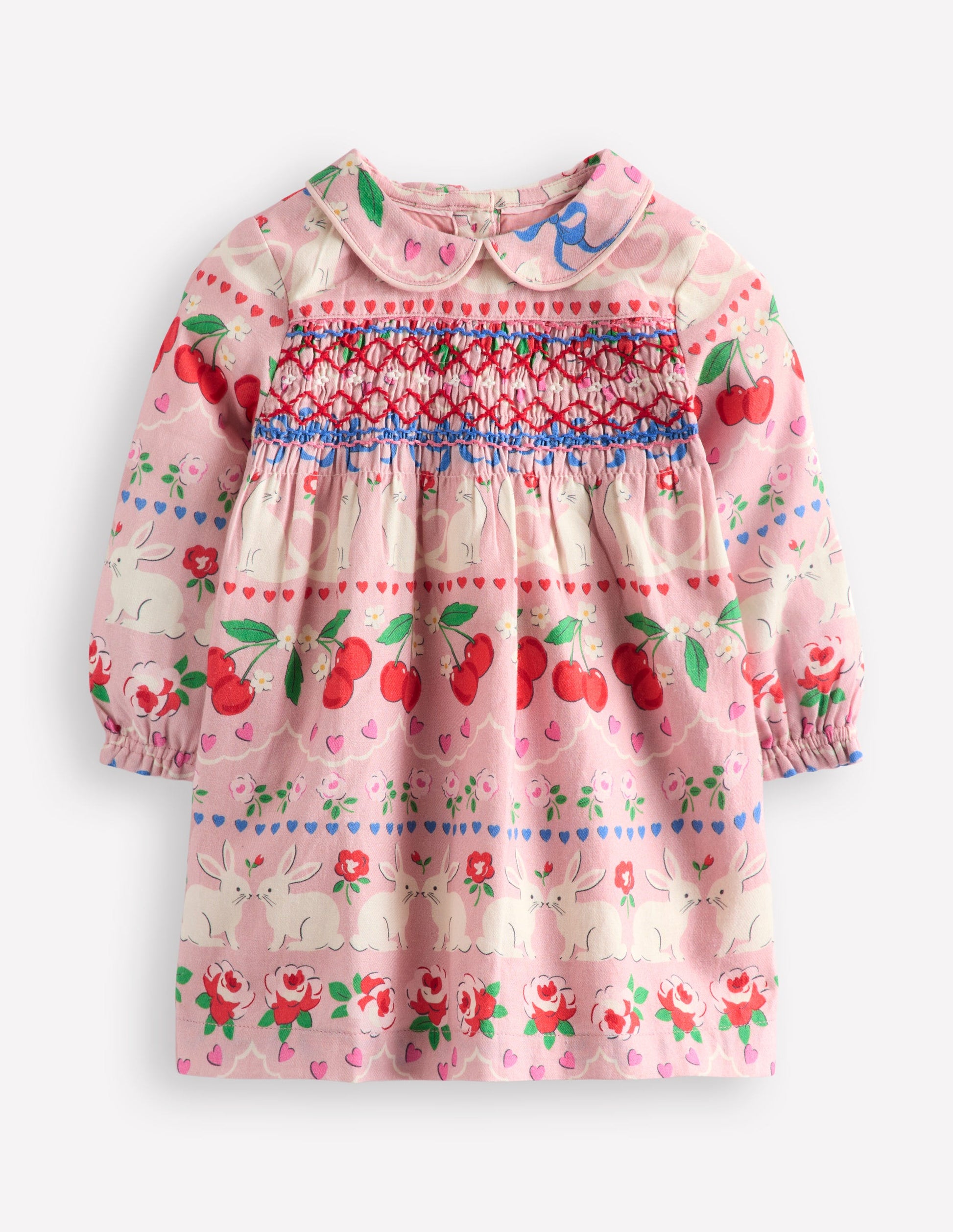 Woven Party Dress-Pink Valentines Bunnies-1