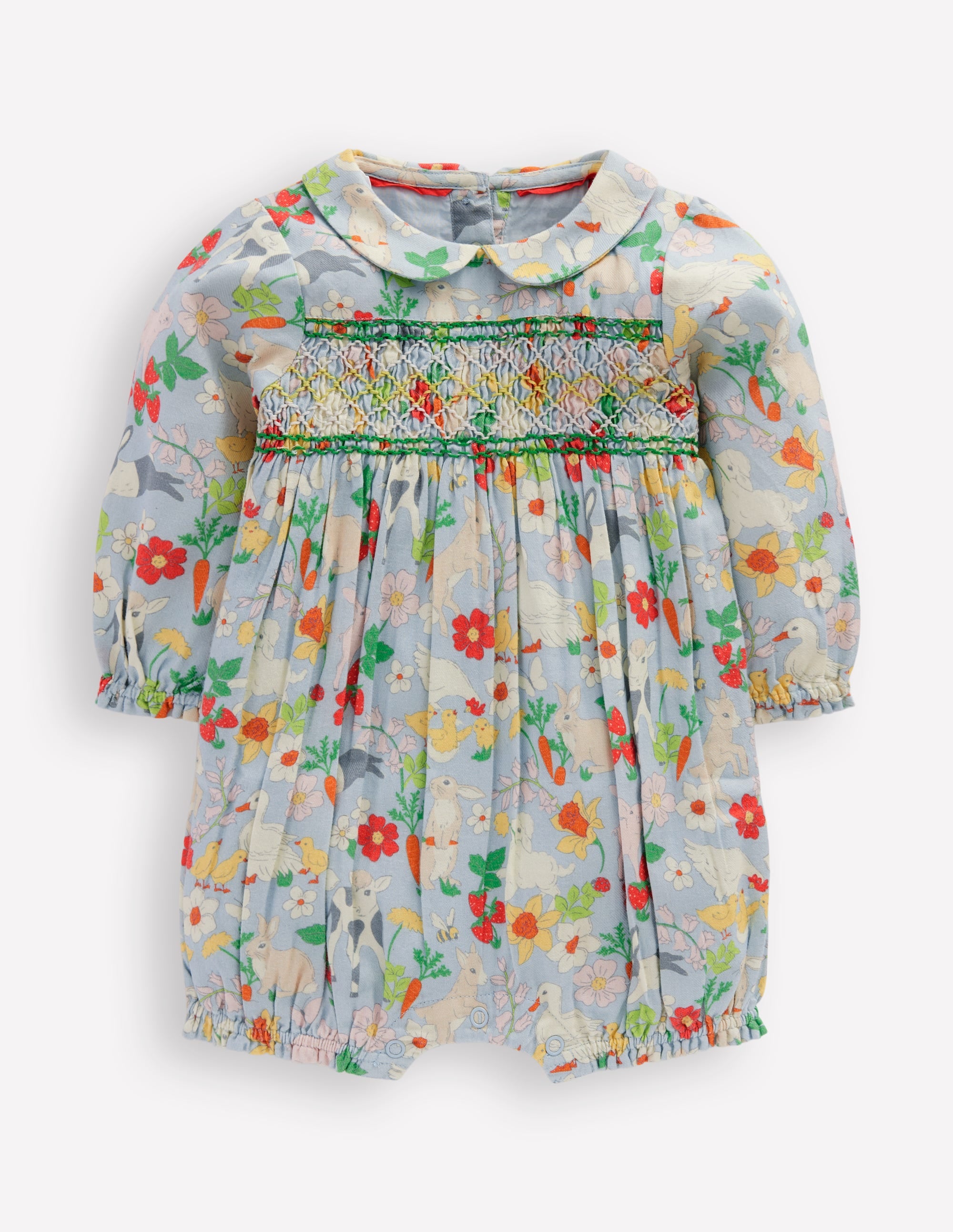 Smocked Romper-Blue Spring Meadow - Image 1