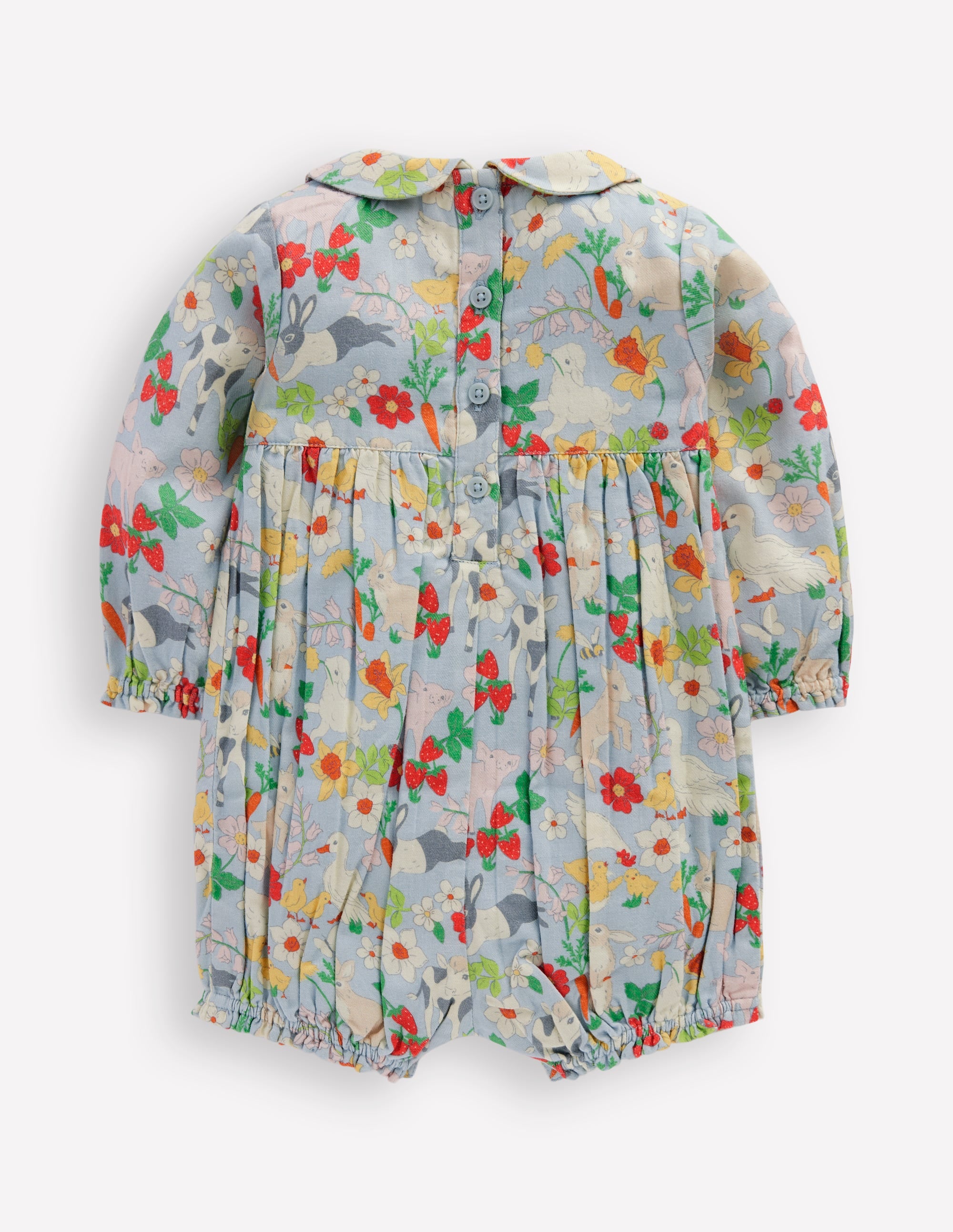 Smocked Romper-Blue Spring Meadow - Image 2