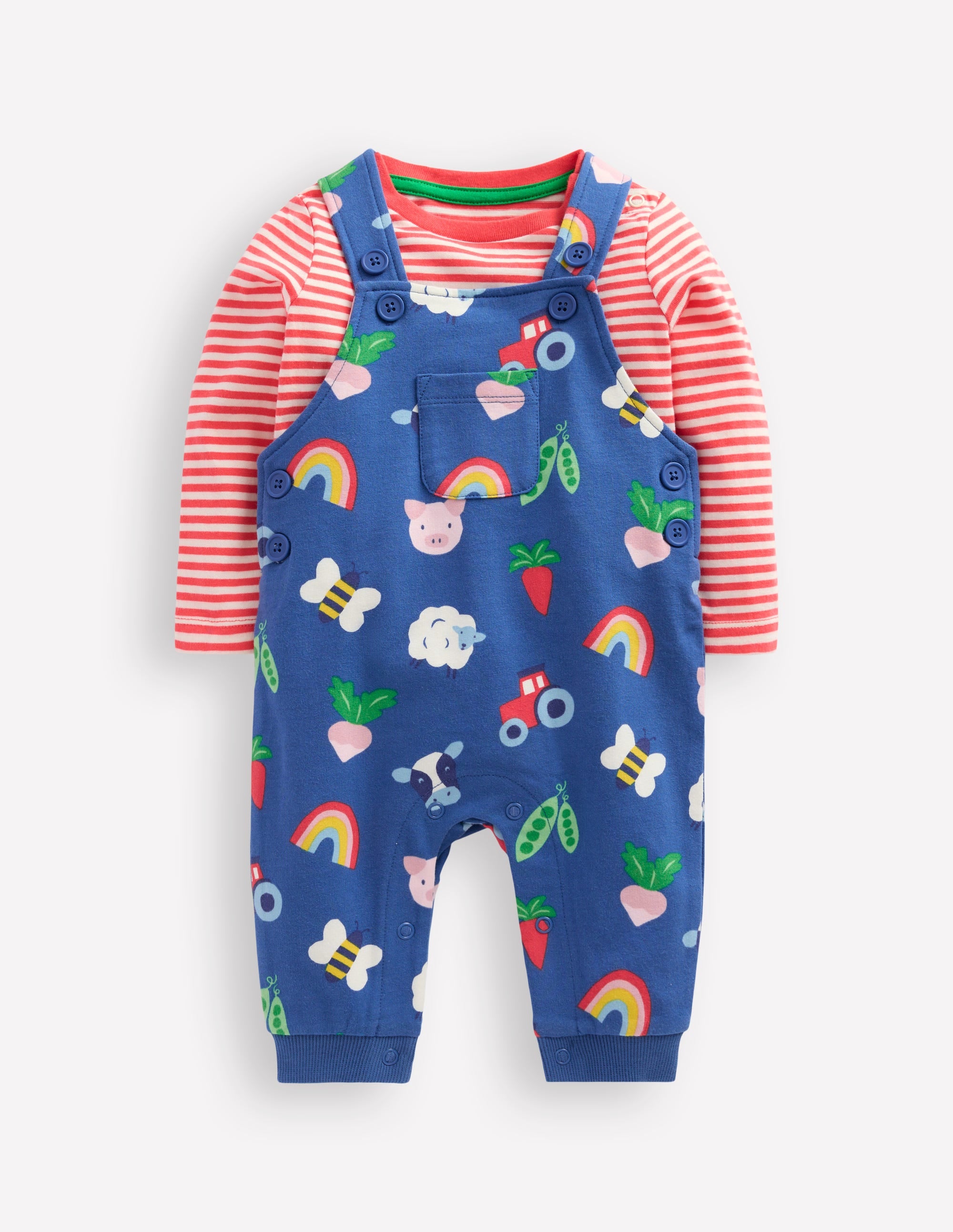 Jersey Dungarees Set-Delft Rainbow Farm - Image 1
