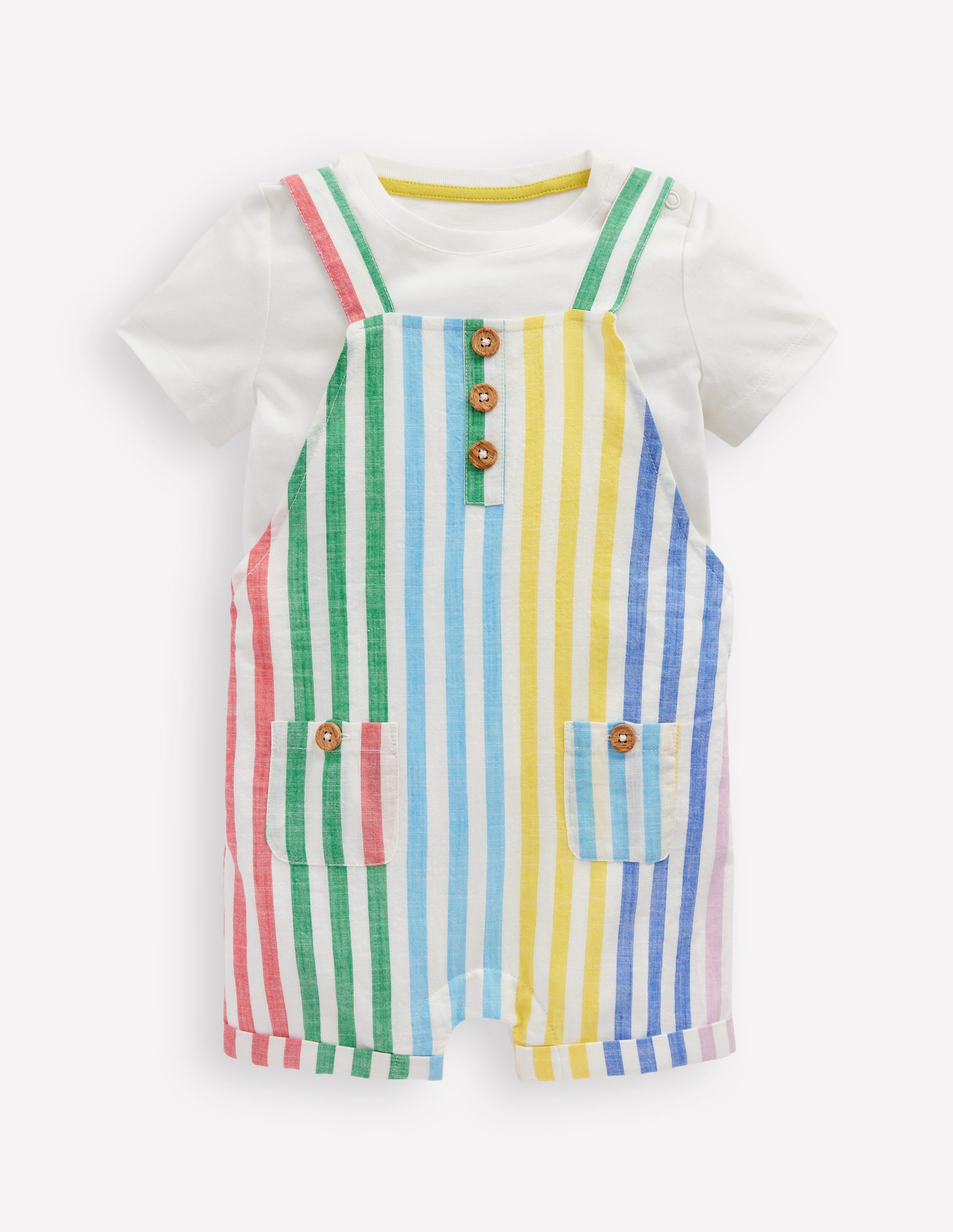 Button Dungaree Set-Multi Stripe - Image 1