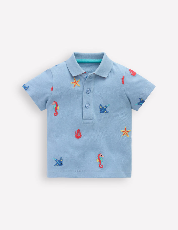 Embroidered Polo-Glacier Blue