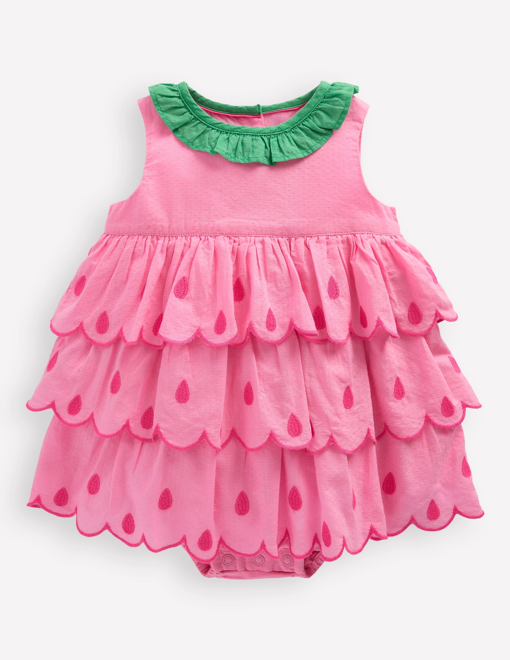 Ruffle Woven Romper-Bubblegum Pink - Image 1