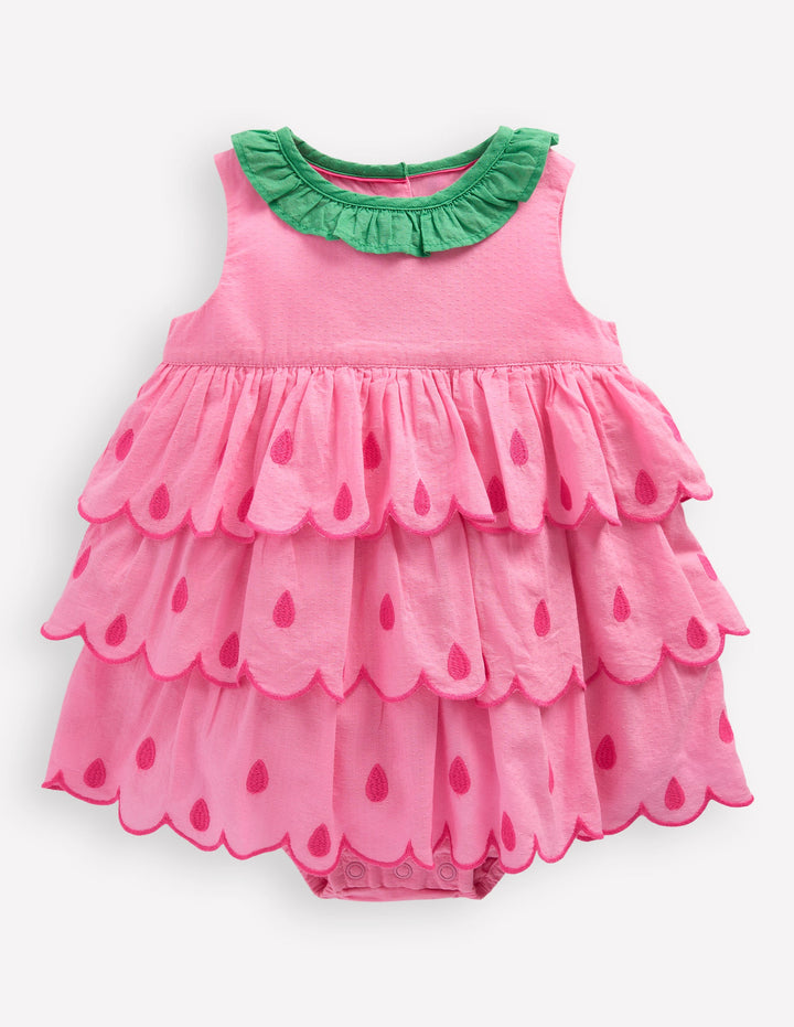 Ruffle Woven Romper-Bubblegum Pink