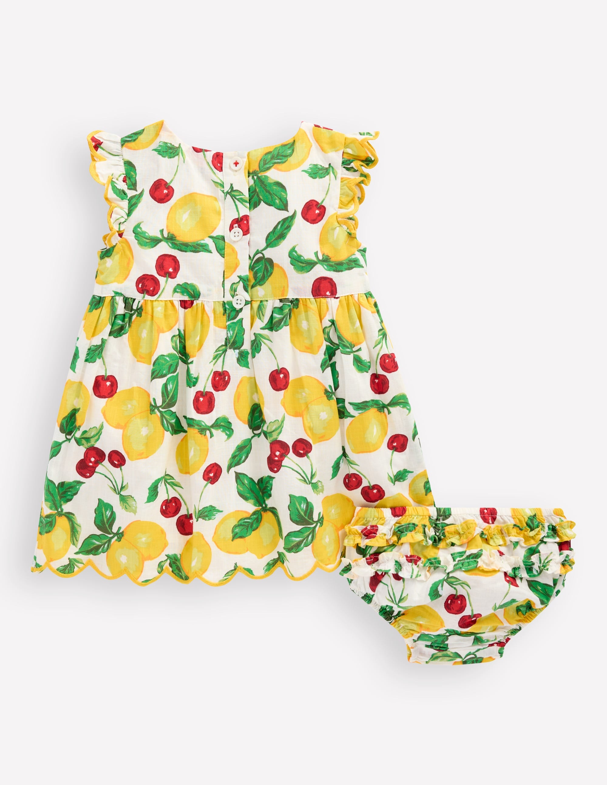 Woven Frill Dress-Soft Ivory Lemons and Cherries - Image 2