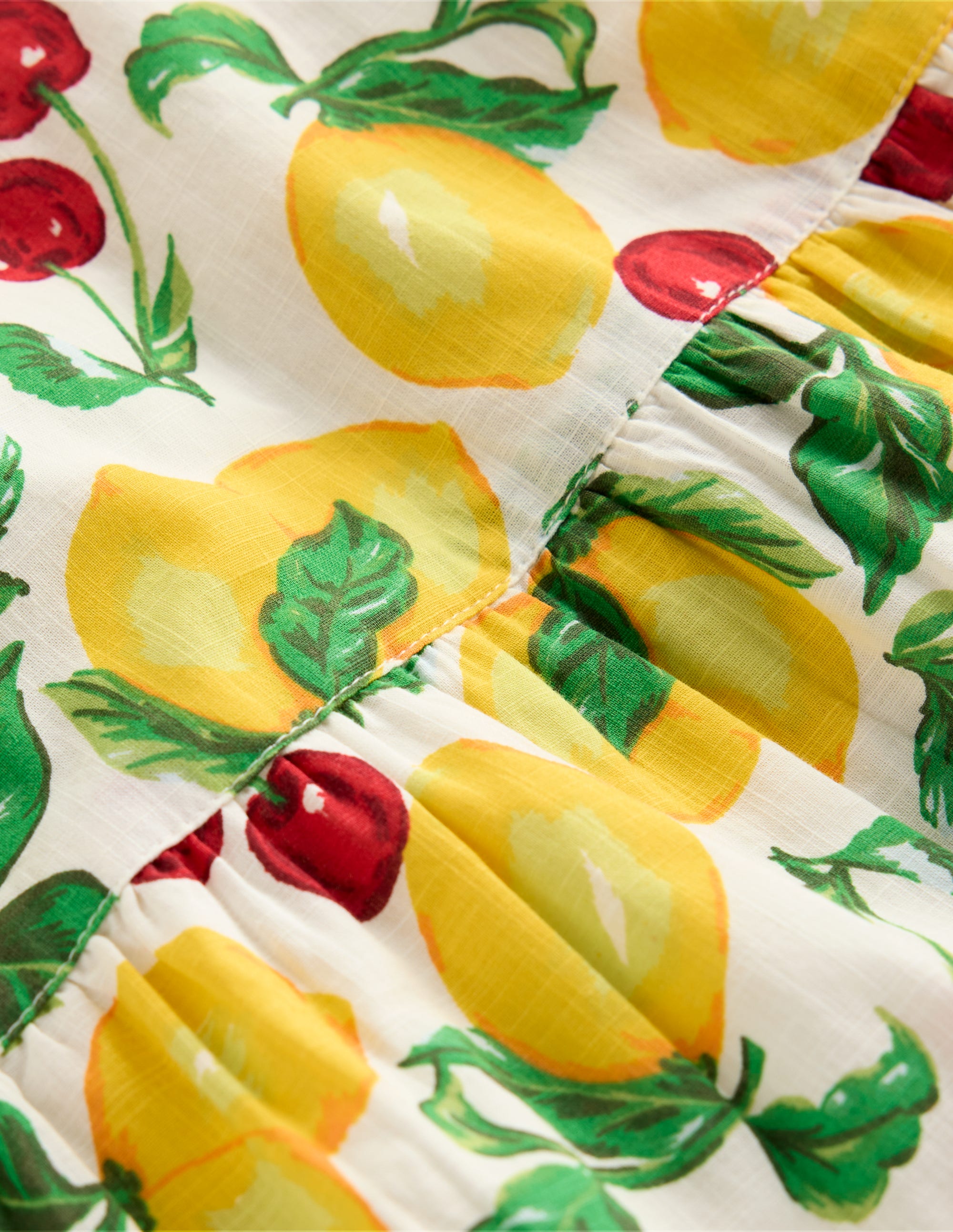 Woven Frill Dress-Soft Ivory Lemons and Cherries - Image 3