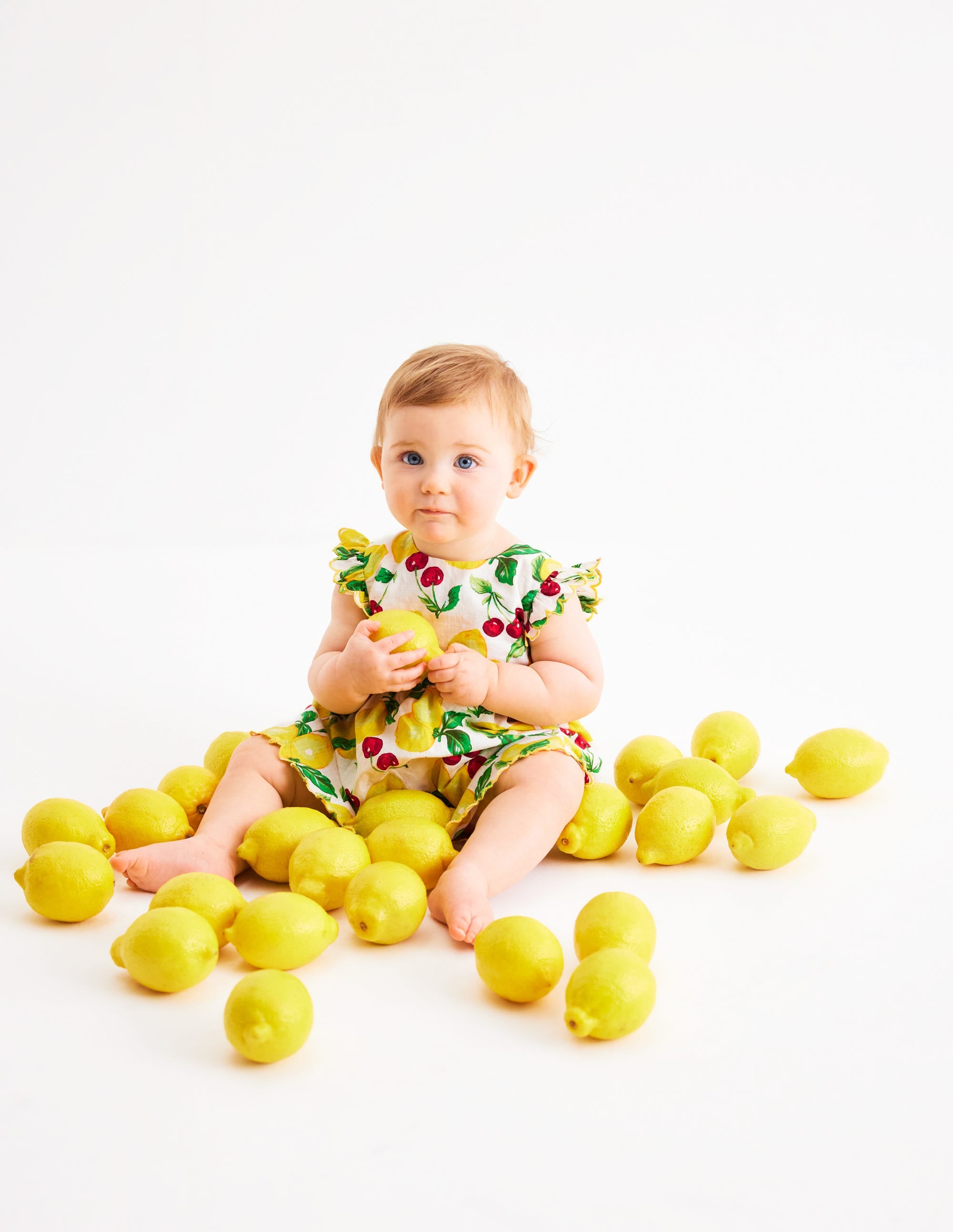 Woven Frill Dress-Soft Ivory Lemons and Cherries - Image 4