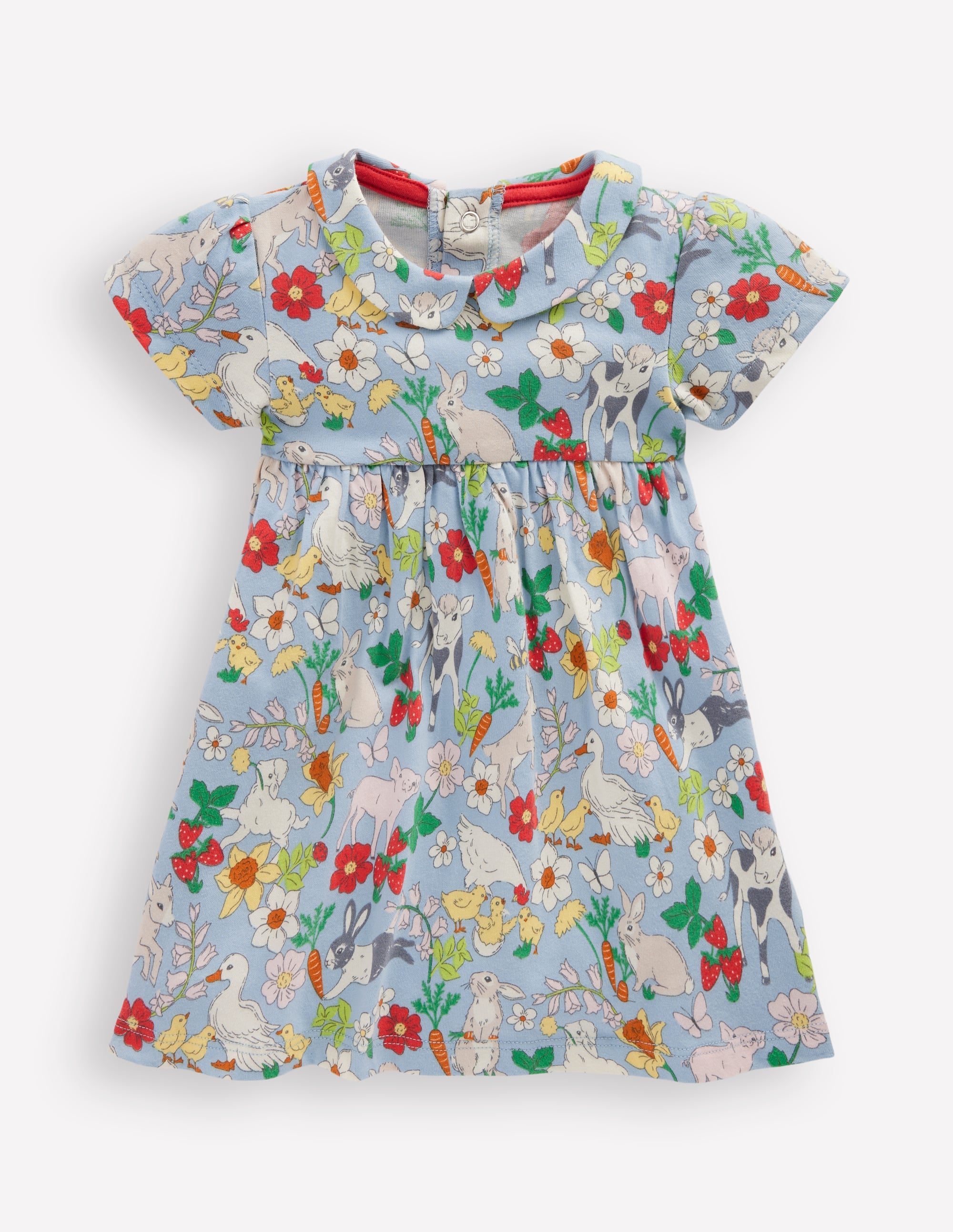 Jersey Peter Pan Collar Dress-Misty Blue Spring Meadow - Image 1