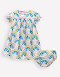 Gathered Woven Dress-Coconut Milk Rainbow Shells