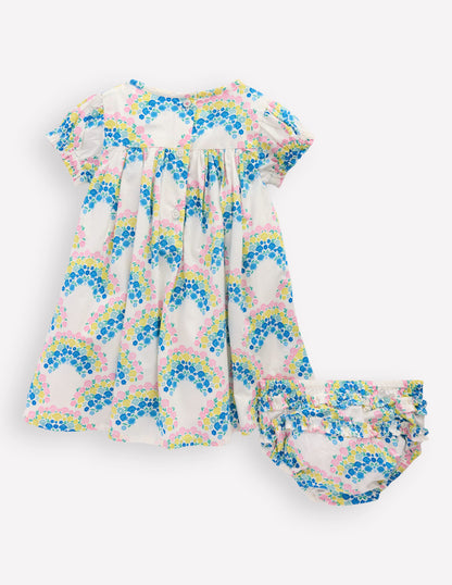 Gathered Woven Dress-Coconut Milk Rainbow Shells-2