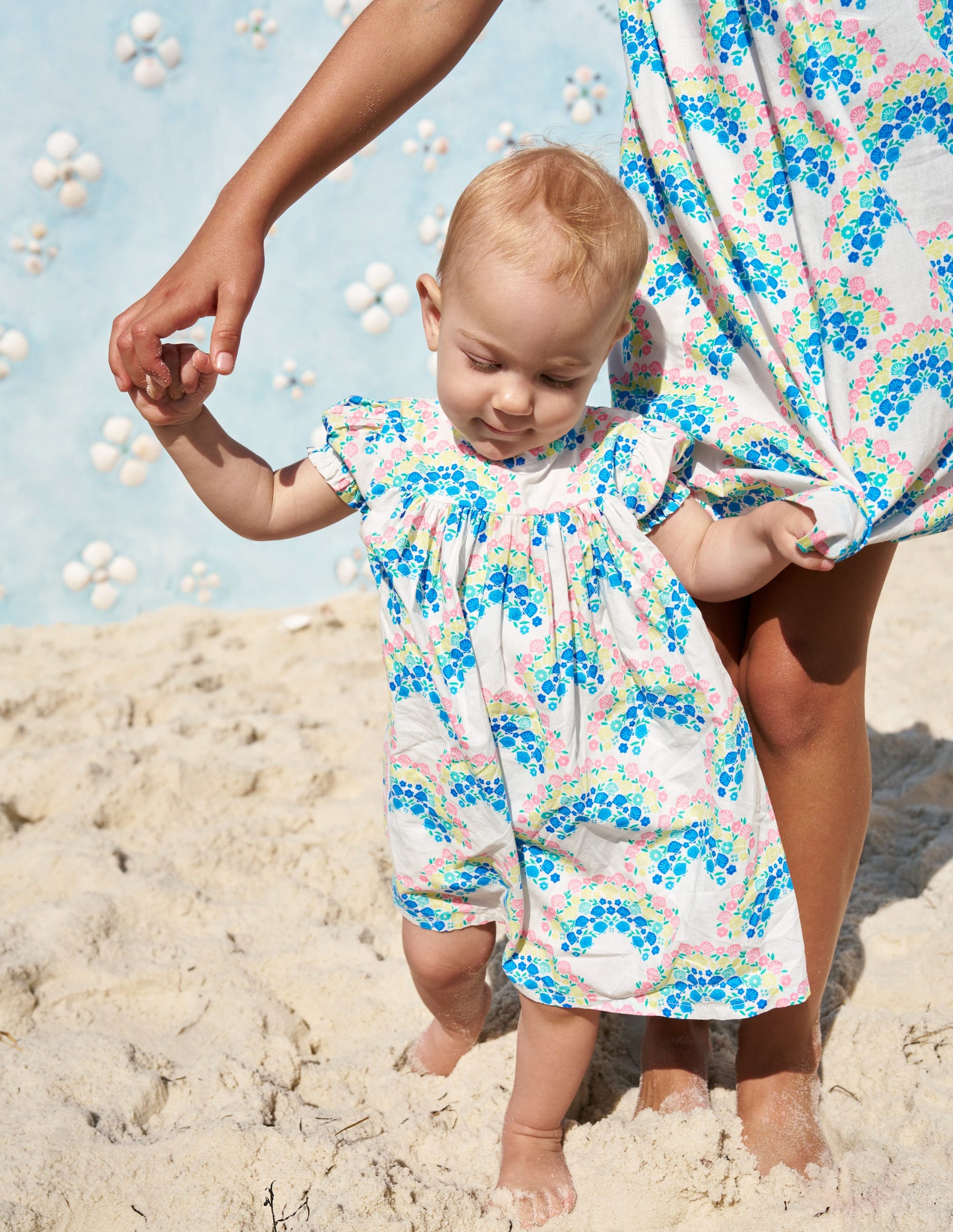 Gathered Woven Dress-Coconut Milk Rainbow Shells-4