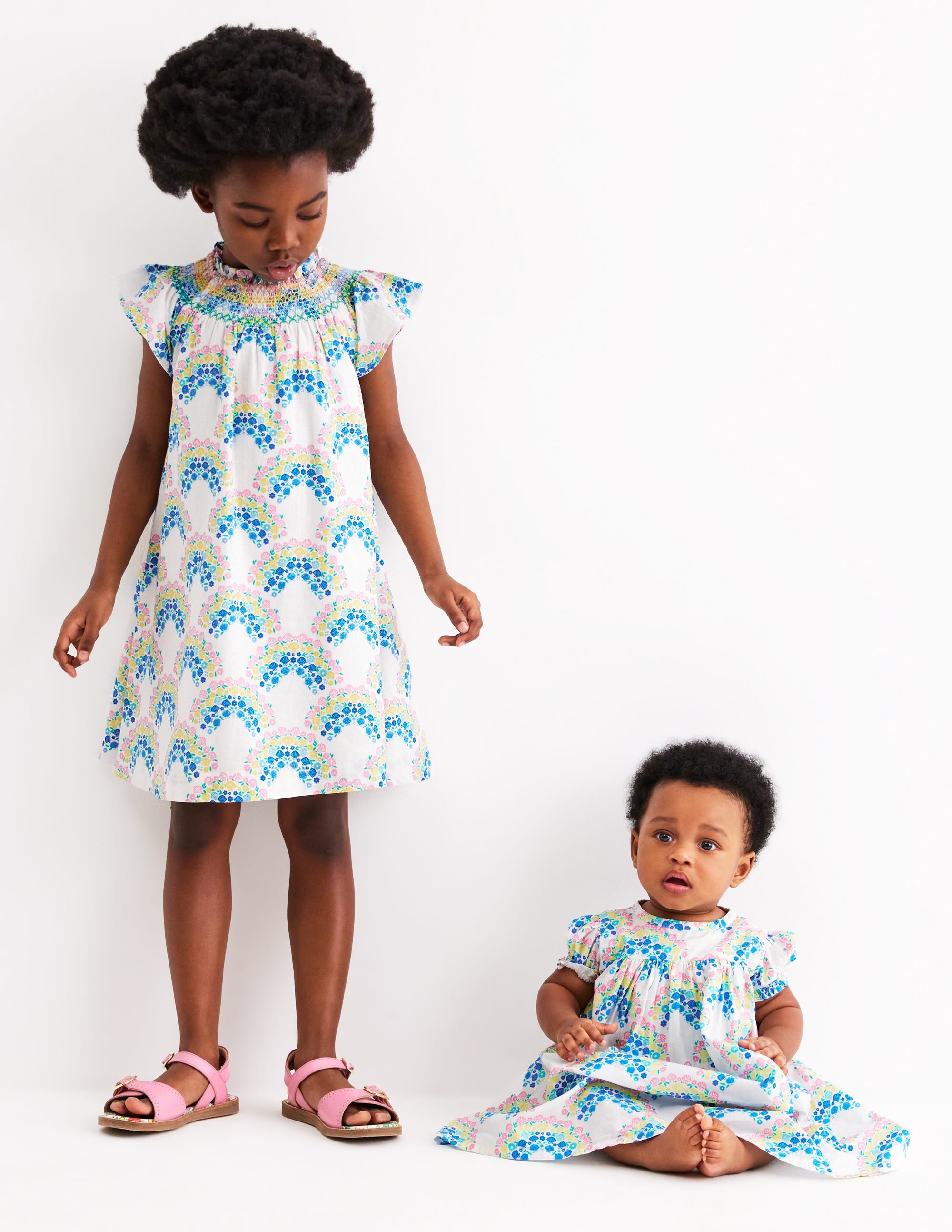 Gathered Woven Dress-Coconut Milk Rainbow Shells - Image 5