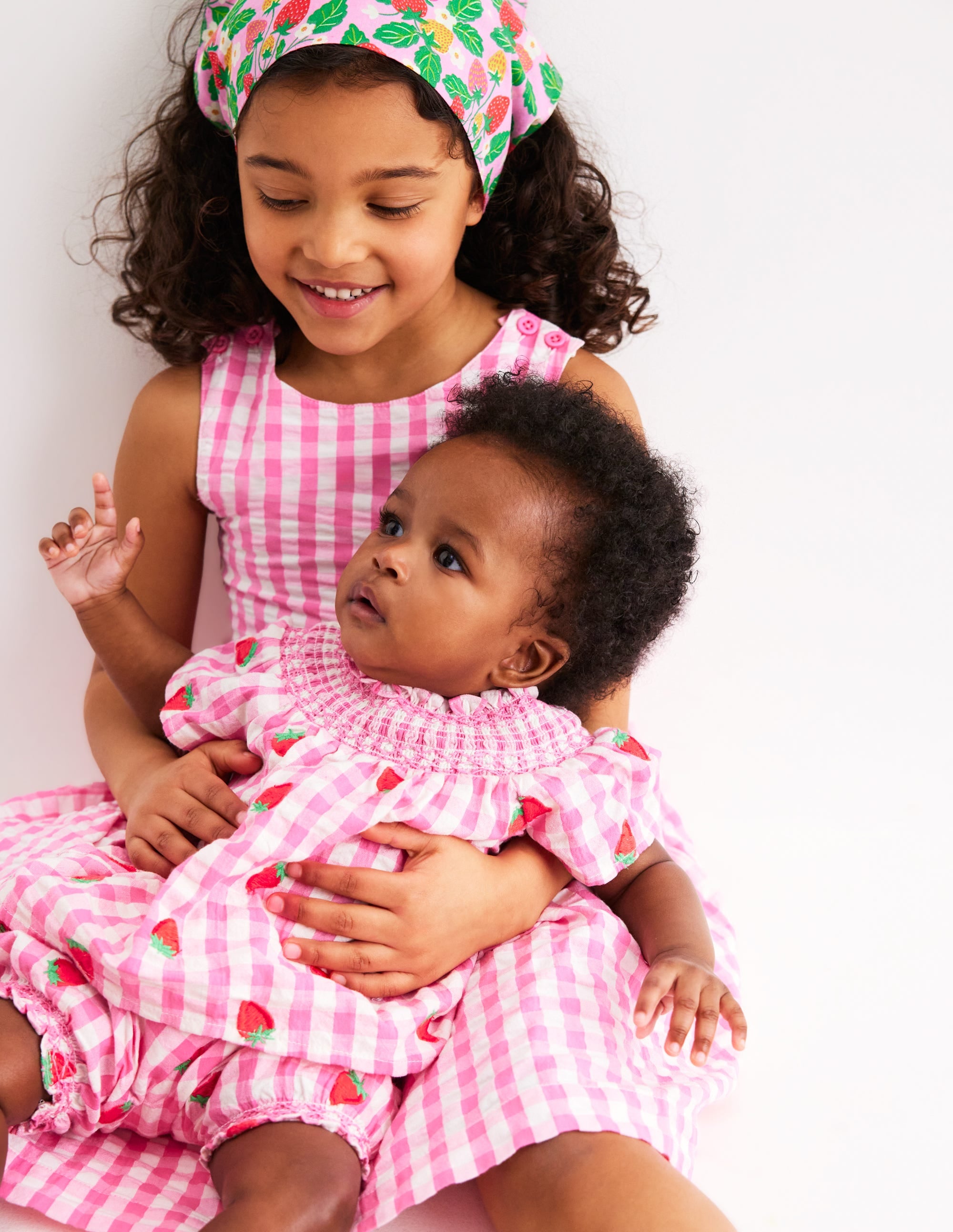 Smocked Play Set-Pink Rose Gingham Strawberries - Image 4