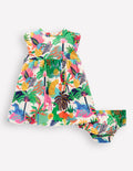 Jersey Frill Sleeve Dress-Coconut Milk Multi Jungle