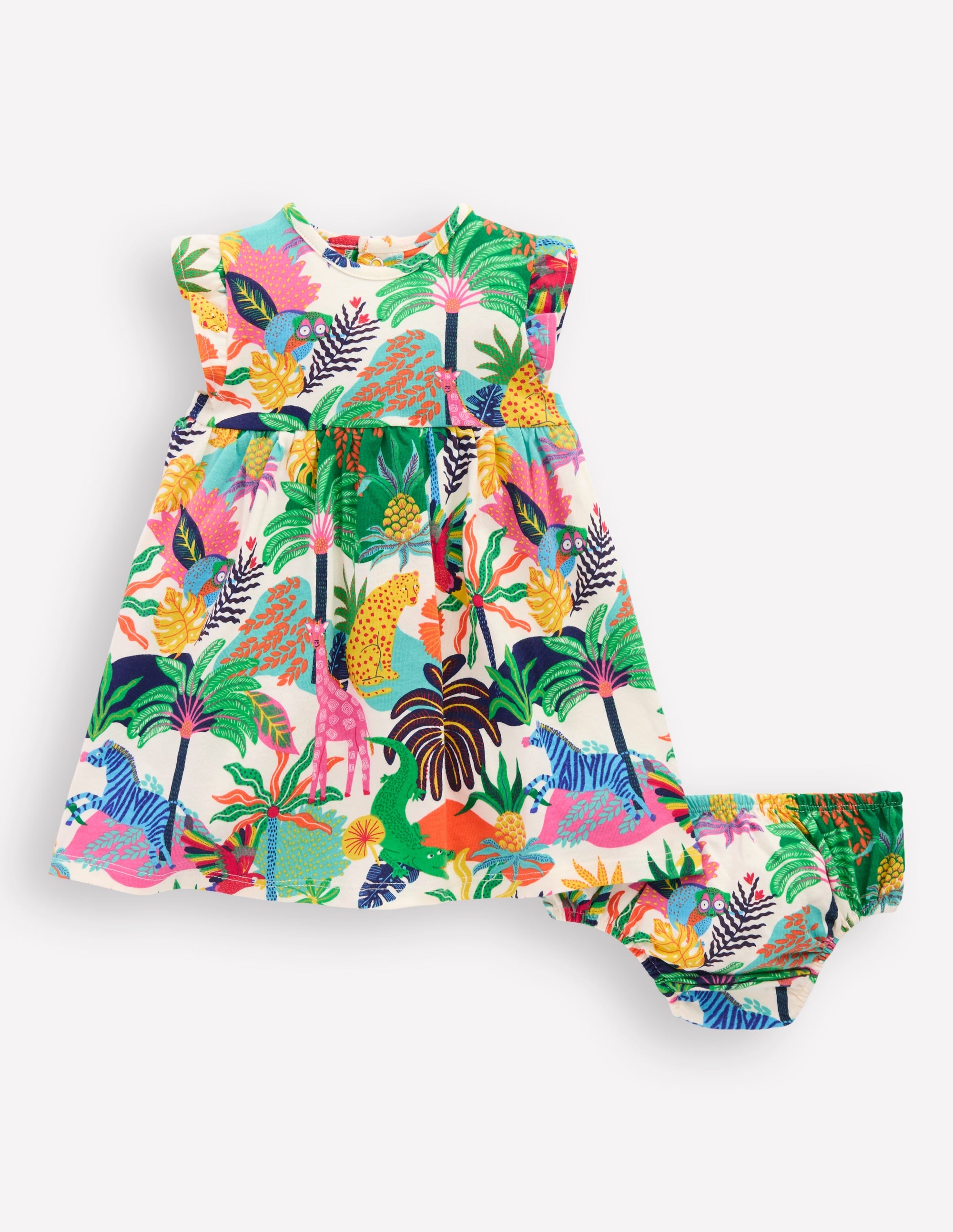 Jersey Frill Sleeve Dress-Coconut Milk Multi Jungle - Image 1