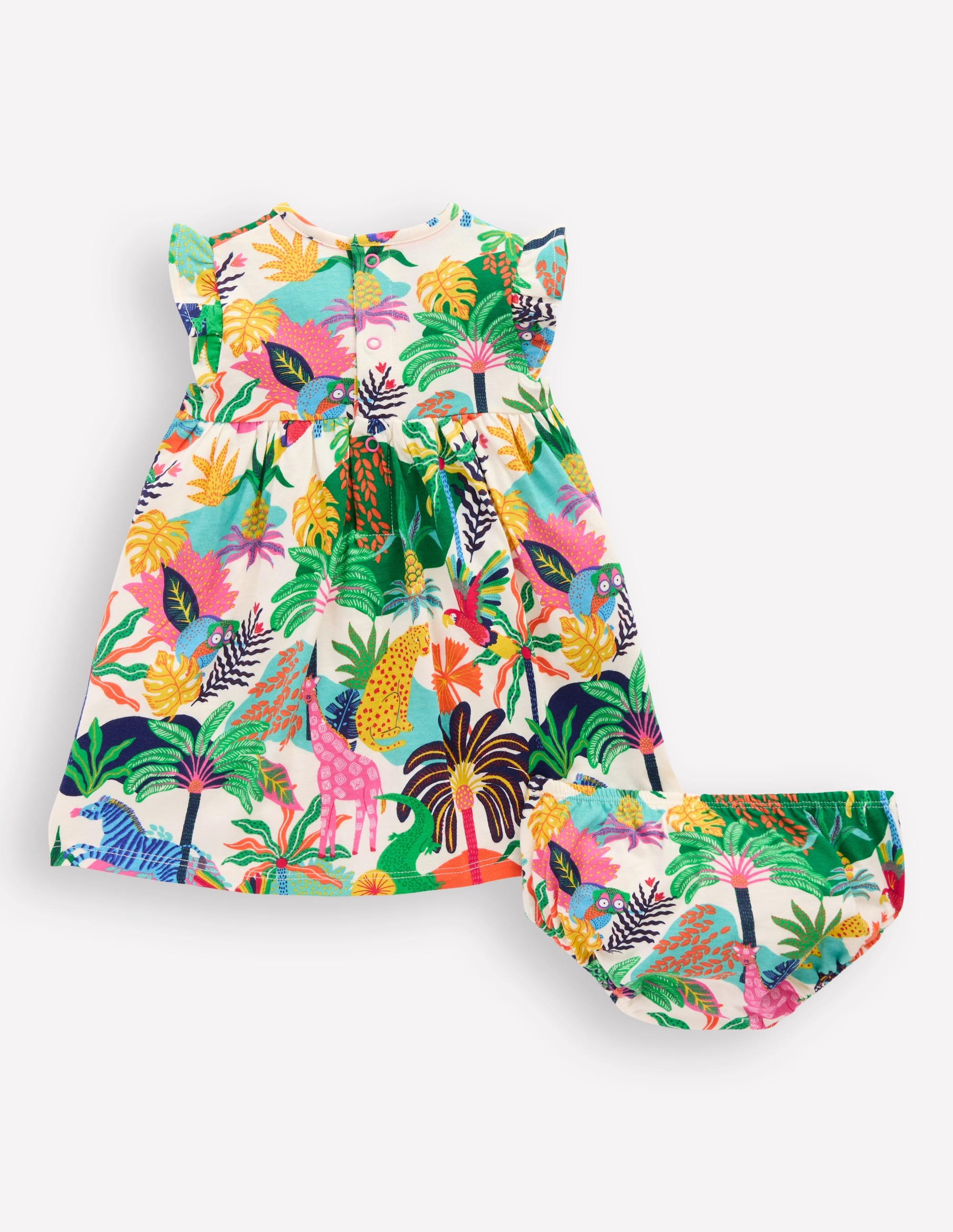 Jersey Frill Sleeve Dress-Coconut Milk Multi Jungle - Image 2