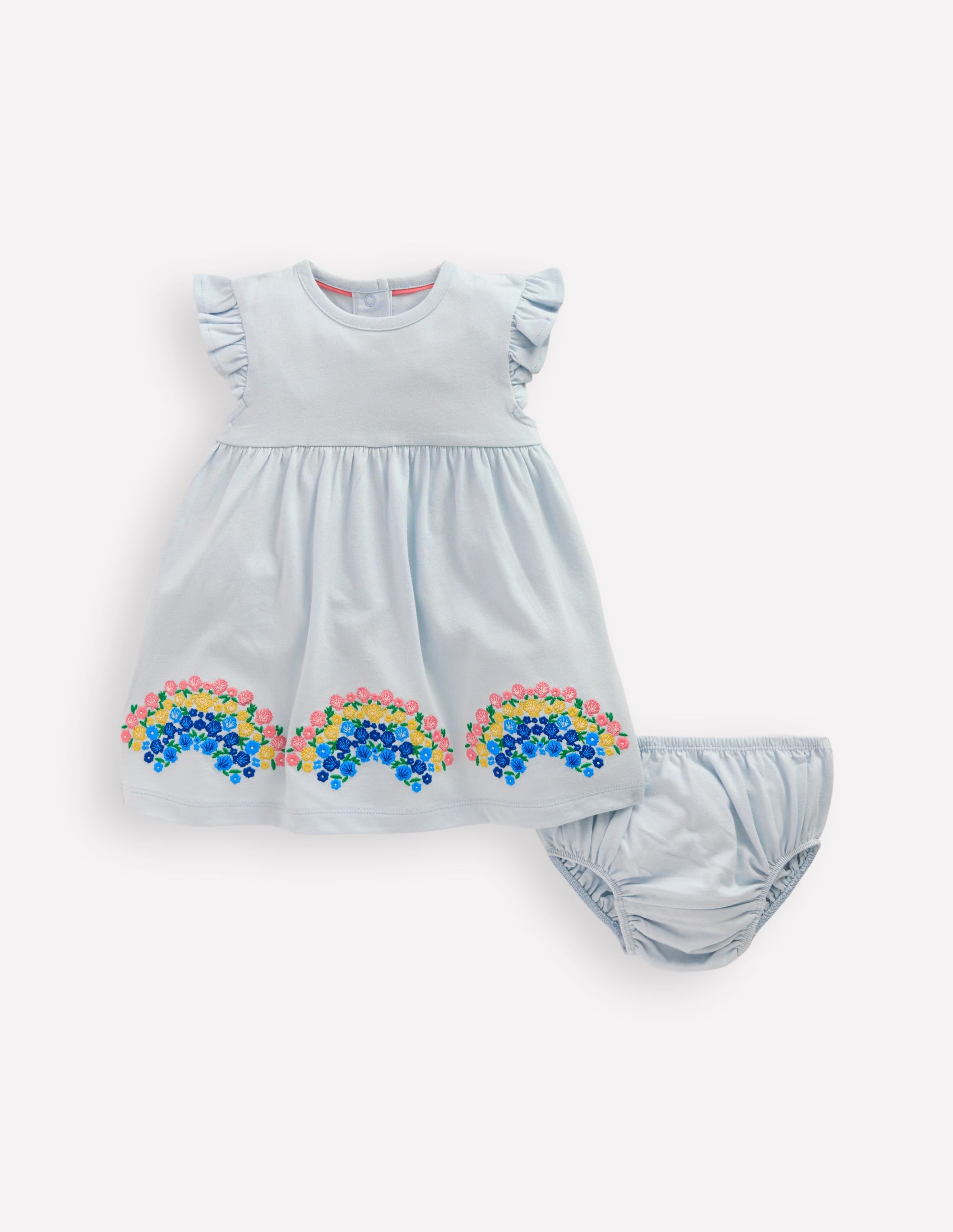Logo Jersey Frill Sleeve Dress-Blue Rainbow - Image 1