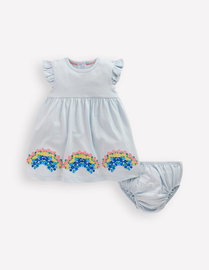 Logo Jersey Frill Sleeve Dress-Blue Rainbow