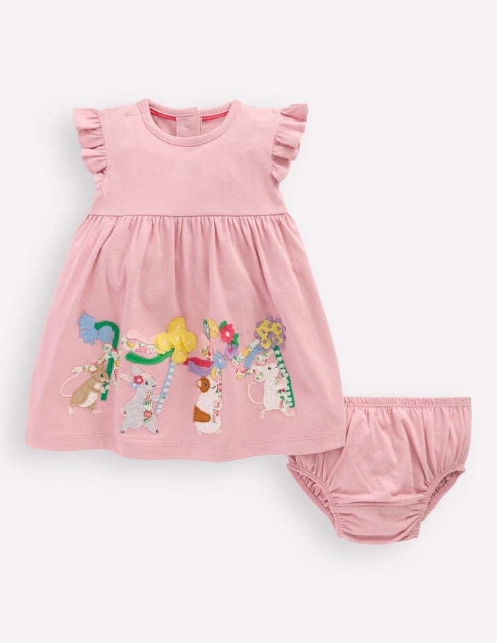 Logo Jersey Frill Sleeve Dress-Zephyr May Day Animals