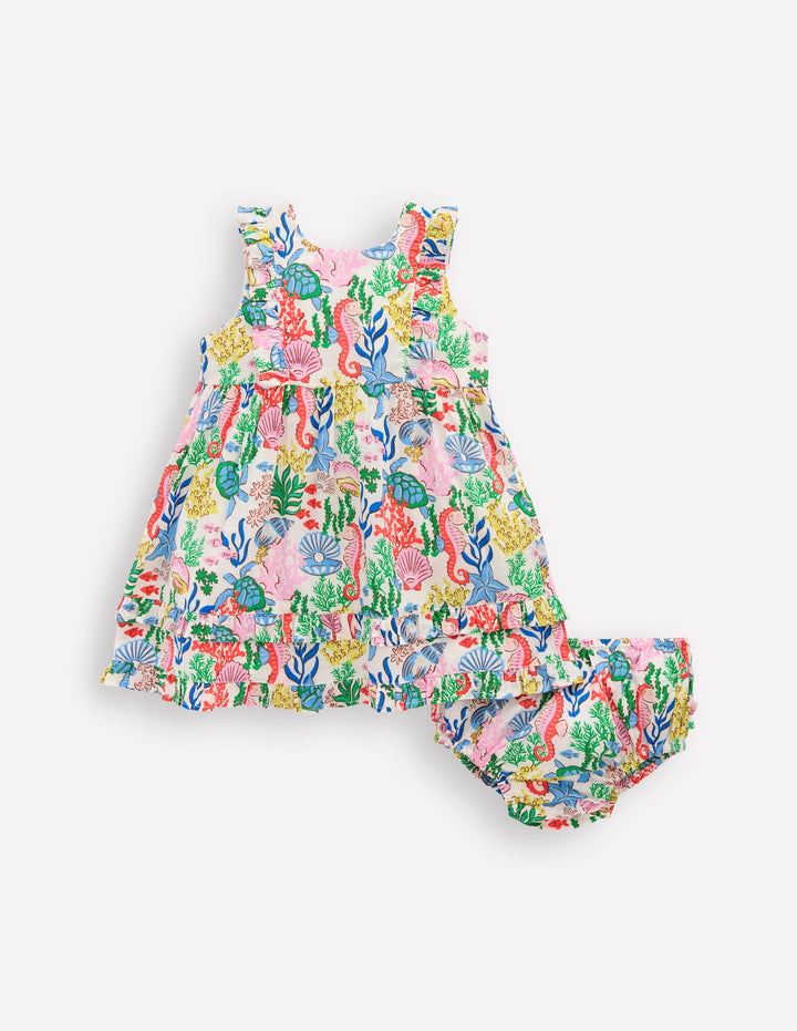 Frilly Pinny Dress-Multi Coral Cove