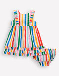 Frilly Pinny Dress-Rainbow Multi Stripe