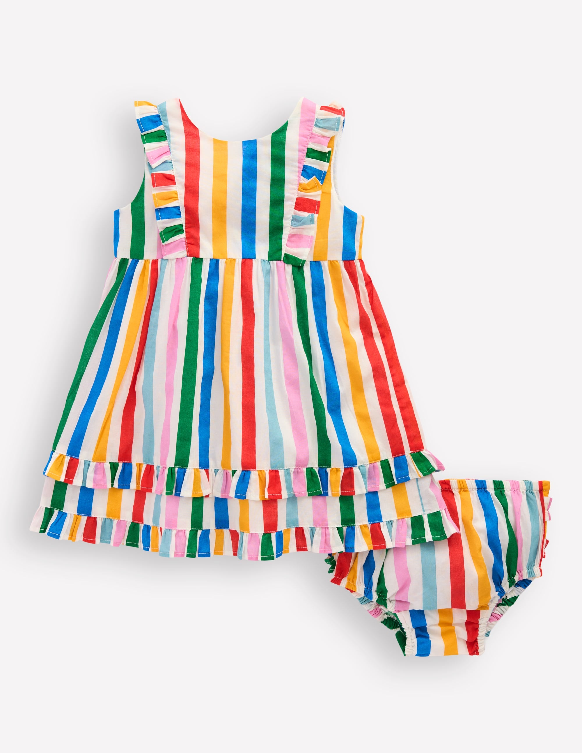 Frilly Pinny Dress-Rainbow Multi Stripe - Image 1