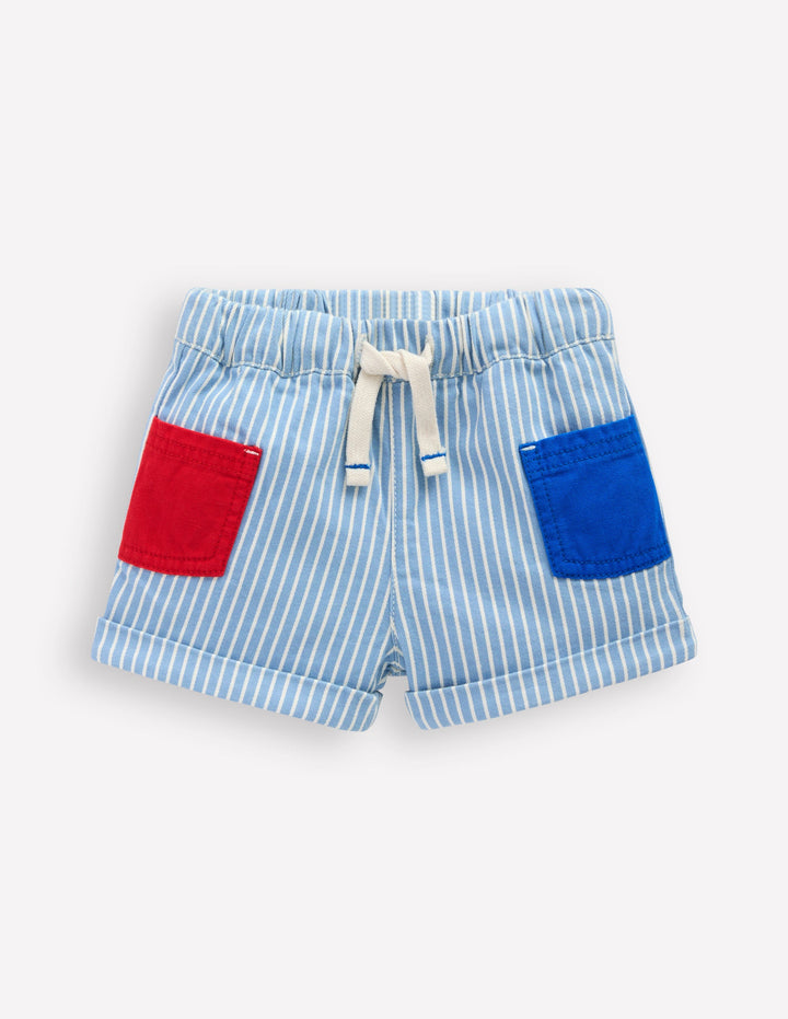 Woven Pocket Shorts-Blue Stripe