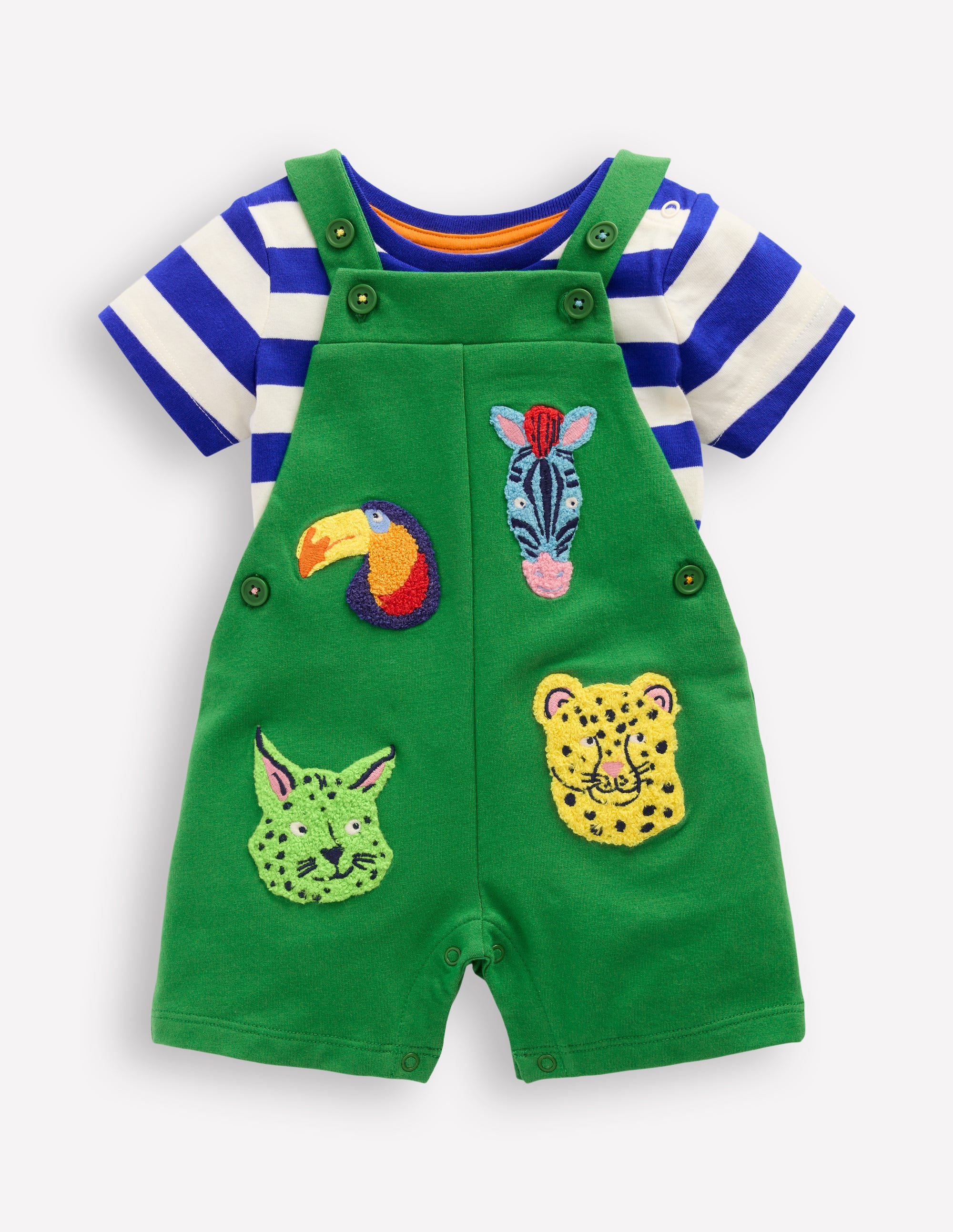 Boucle Jersey Dungaree Set-Green Jungle Animals - Image 4